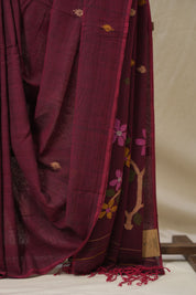 Maroon Mul Bengal Cotton Jamdani Saree - SRPCJS225