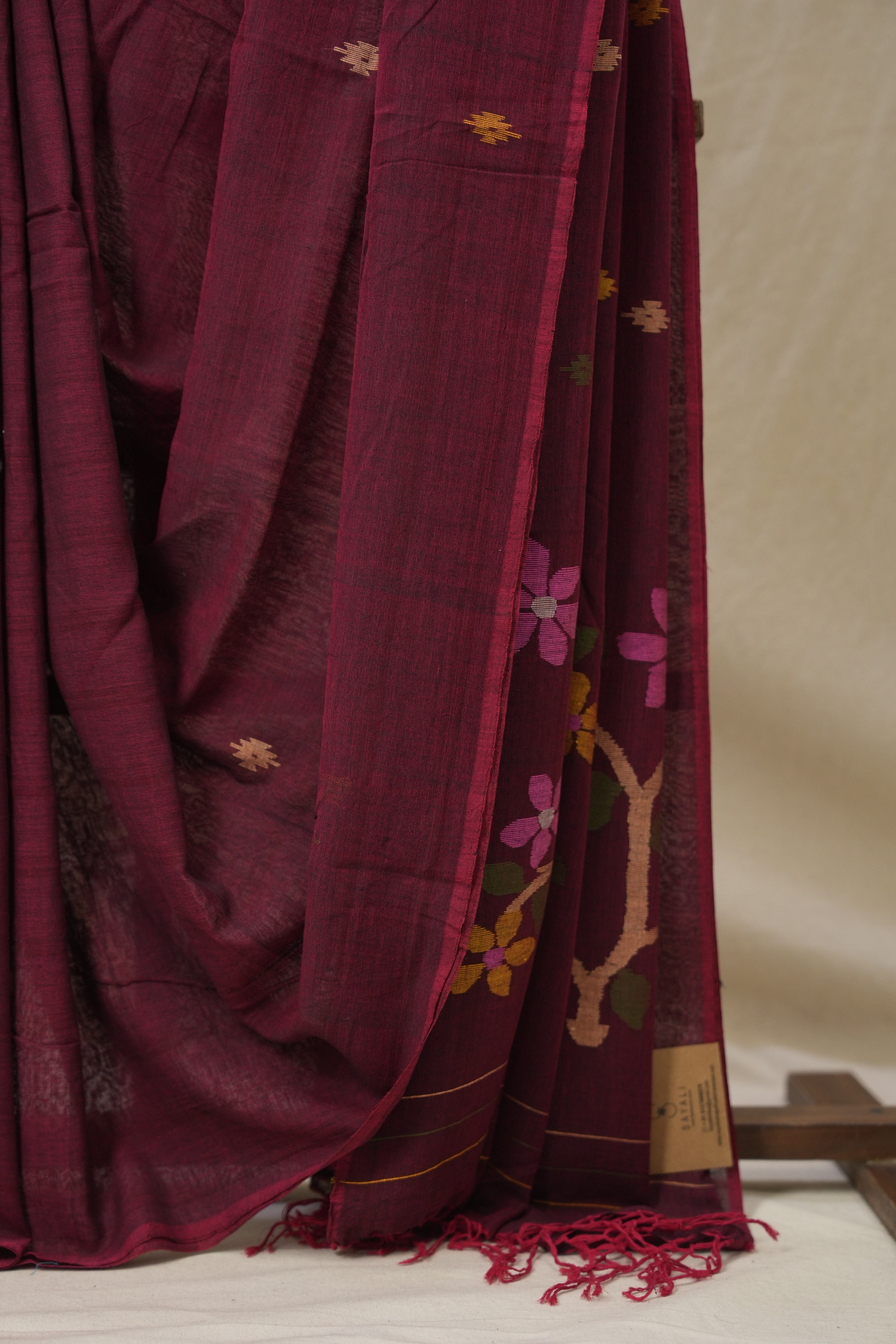 Maroon Mul Bengal Cotton Jamdani Saree - SRPCJS225