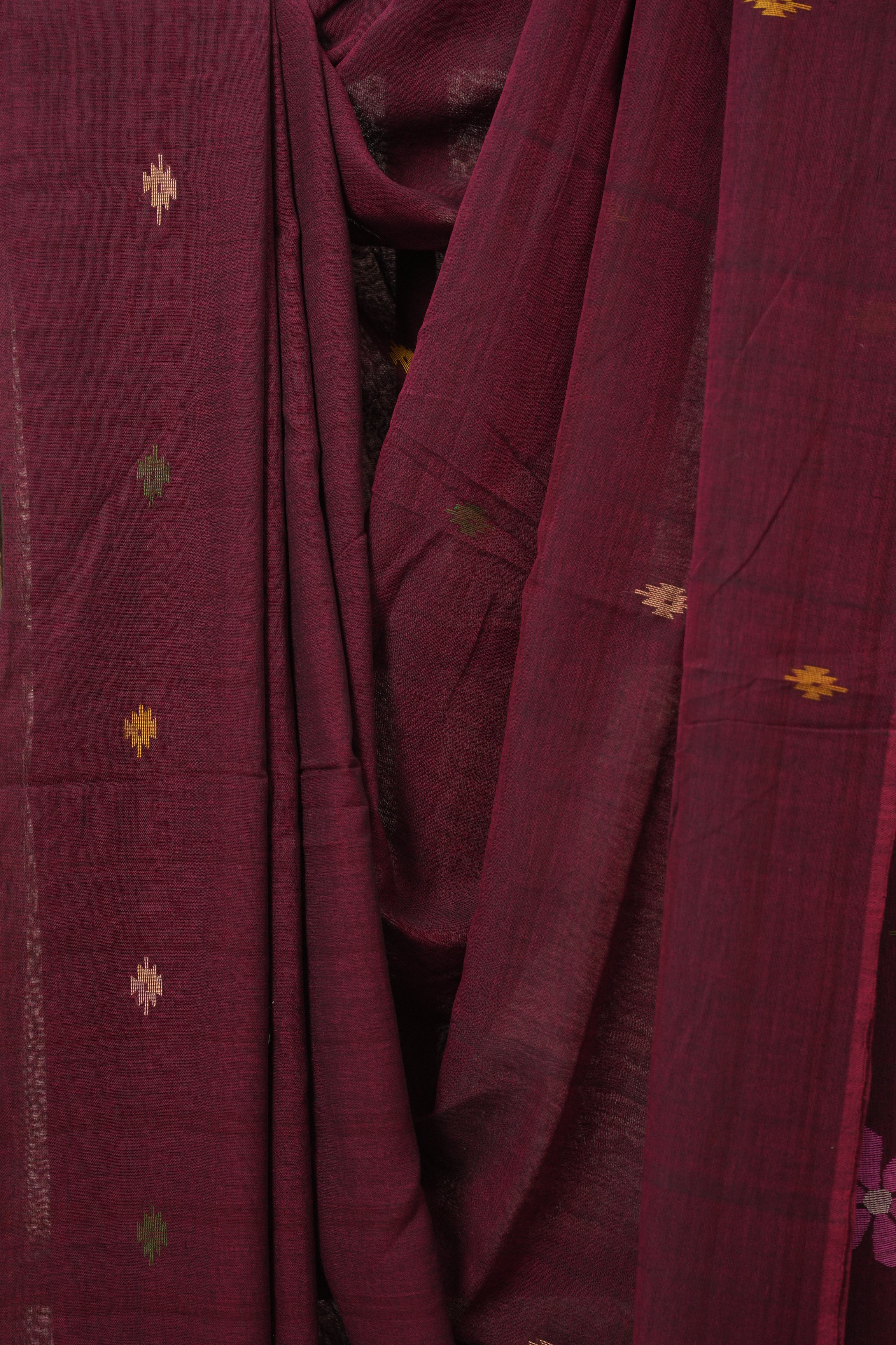 Maroon Mul Bengal Cotton Jamdani Saree - SRPCJS225