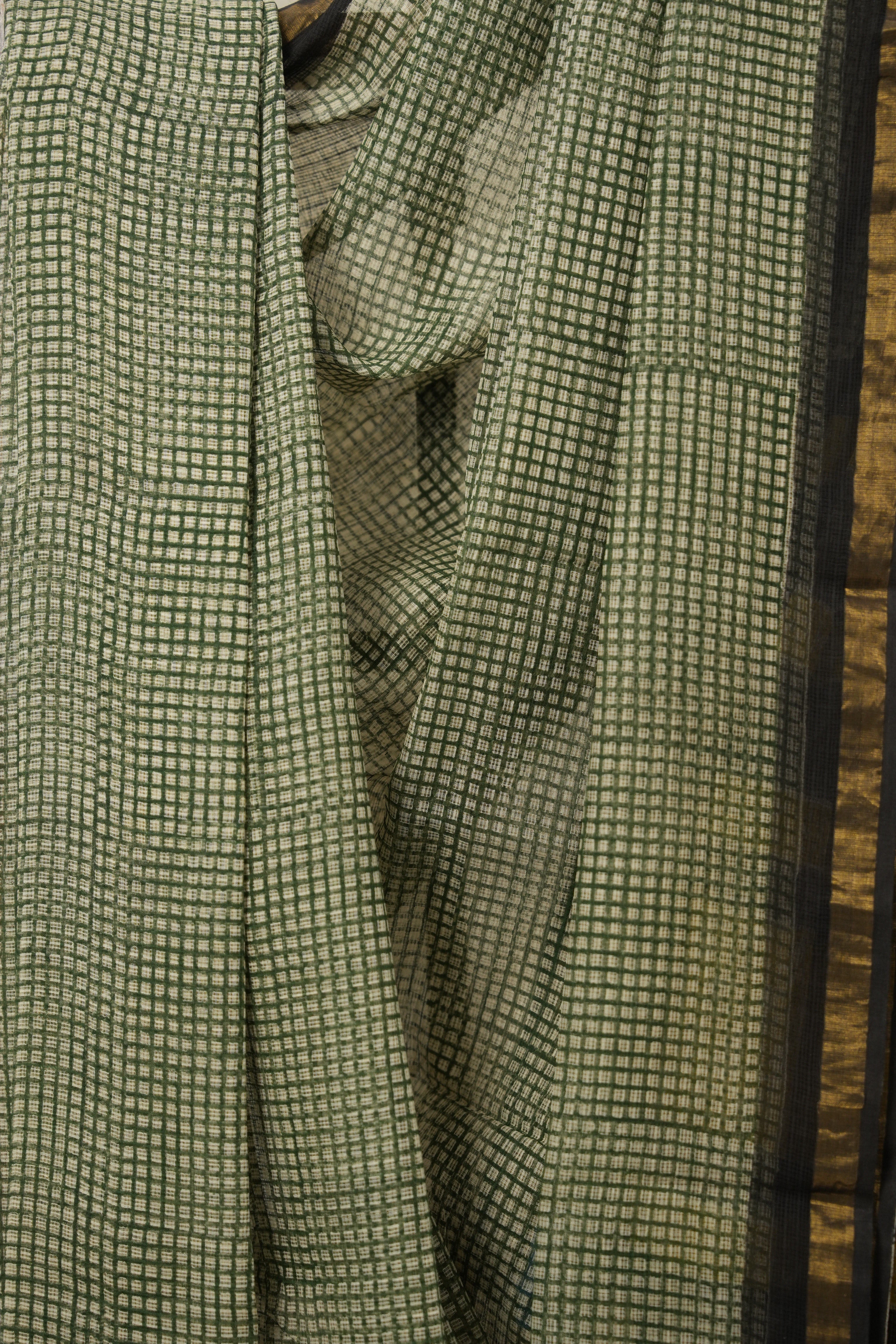 Yellow Black HBP Kota Doria Saree - SRYBKDS210