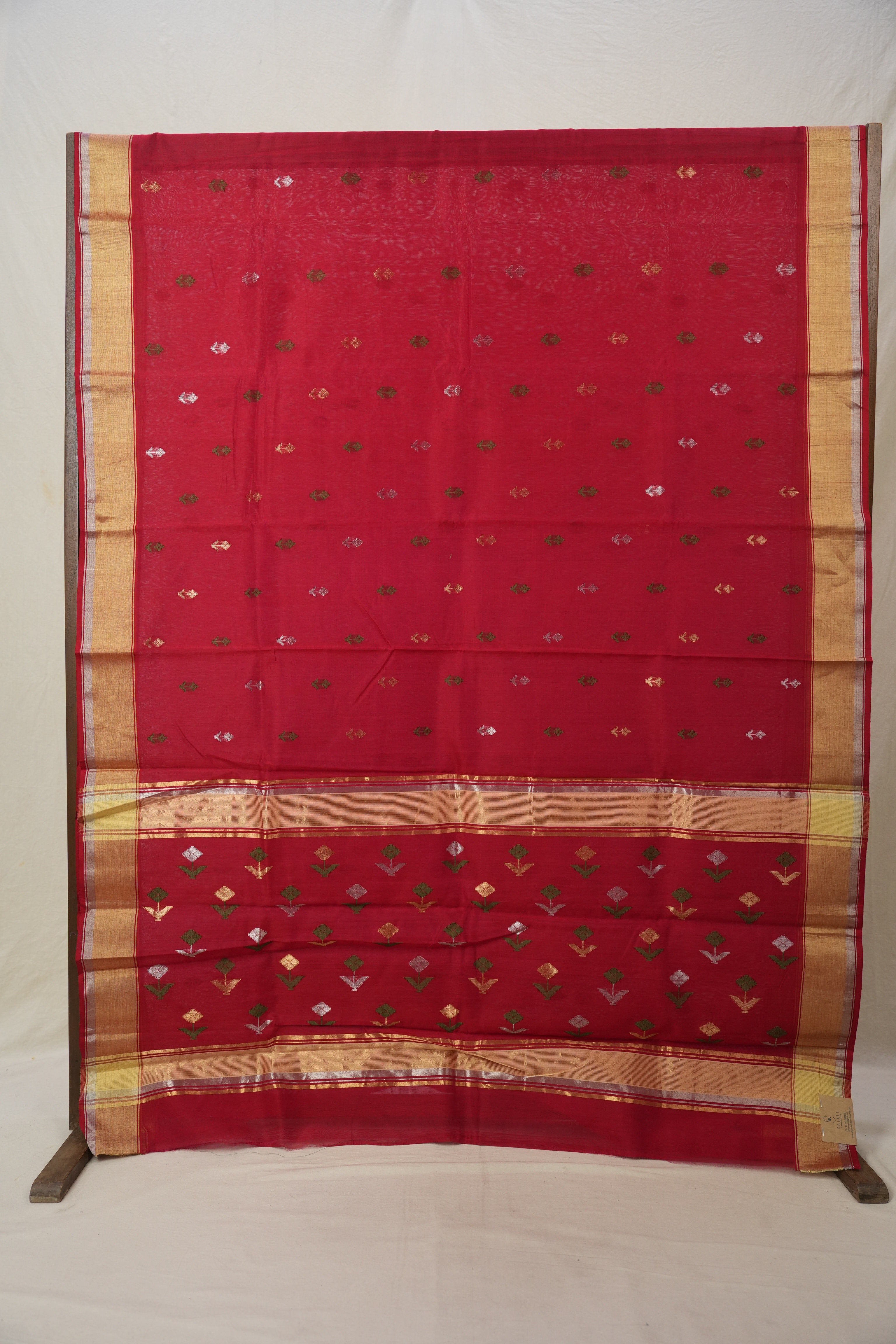 Red Chanderi Cotton Silk Saree - SRSBCSS367