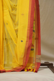 Yellow Mul Bengal Cotton Jamdani Saree - SRYBCJS217