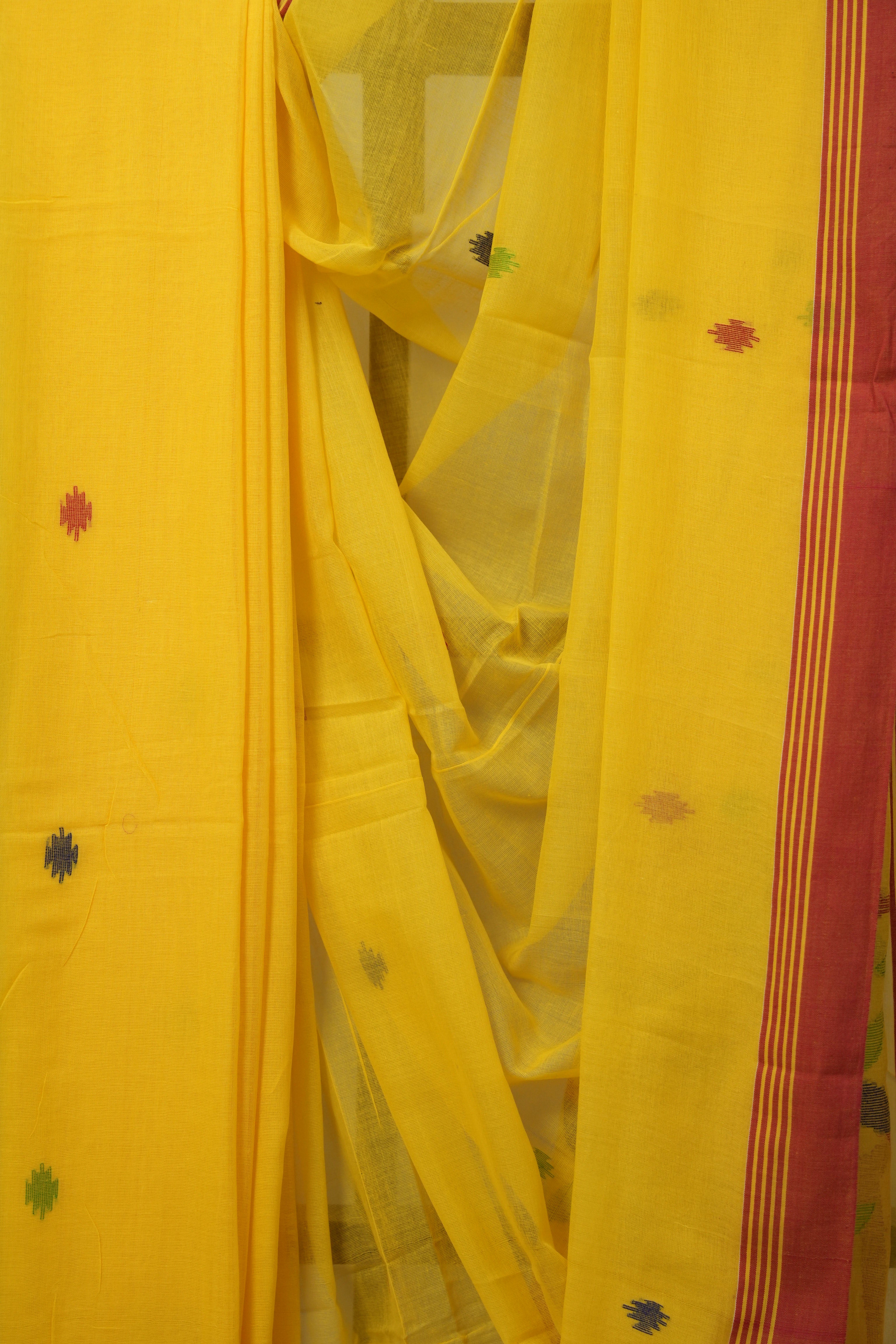 Yellow Mul Bengal Cotton Jamdani Saree - SRYBCJS217