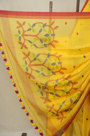 Yellow Mul Bengal Cotton Jamdani Saree - SRYBCJS217
