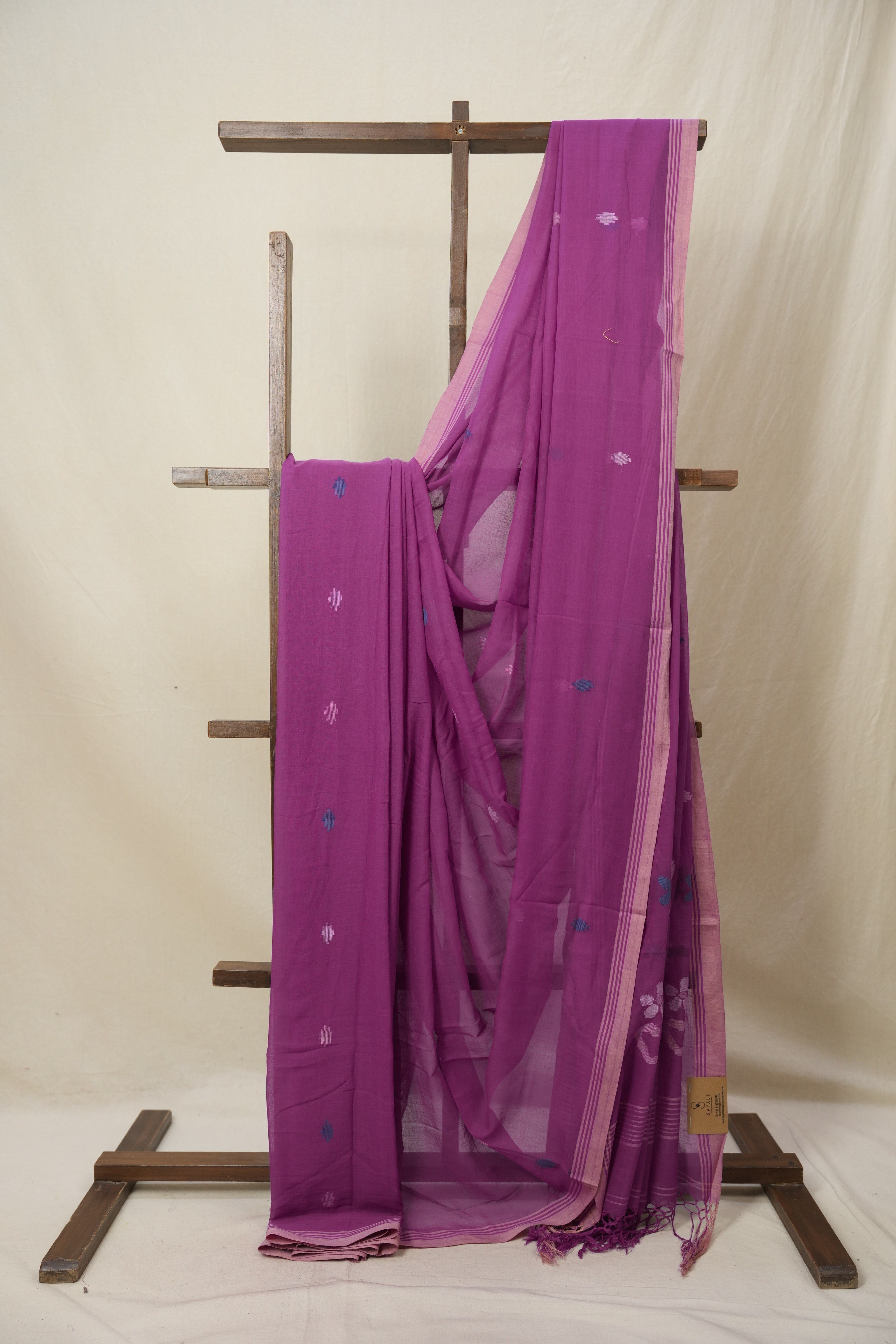 Purple Mul Bengal Cotton Jamdani Saree - SRPCJS224