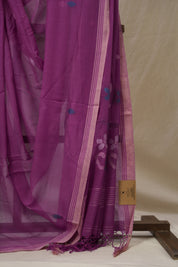 Purple Mul Bengal Cotton Jamdani Saree - SRPCJS224