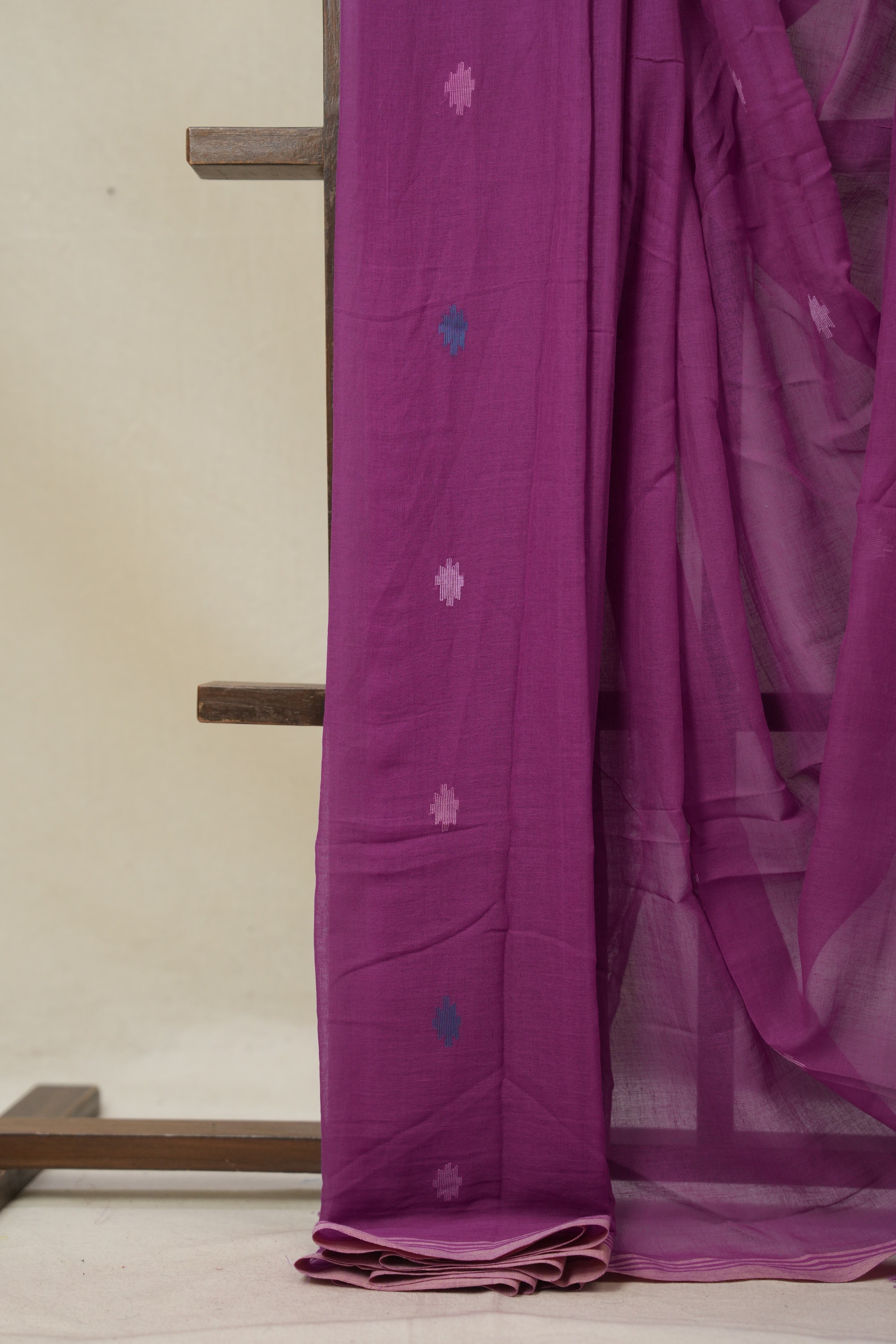 Purple Mul Bengal Cotton Jamdani Saree - SRPCJS224