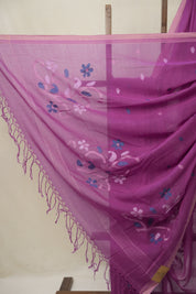 Purple Mul Bengal Cotton Jamdani Saree - SRPCJS224