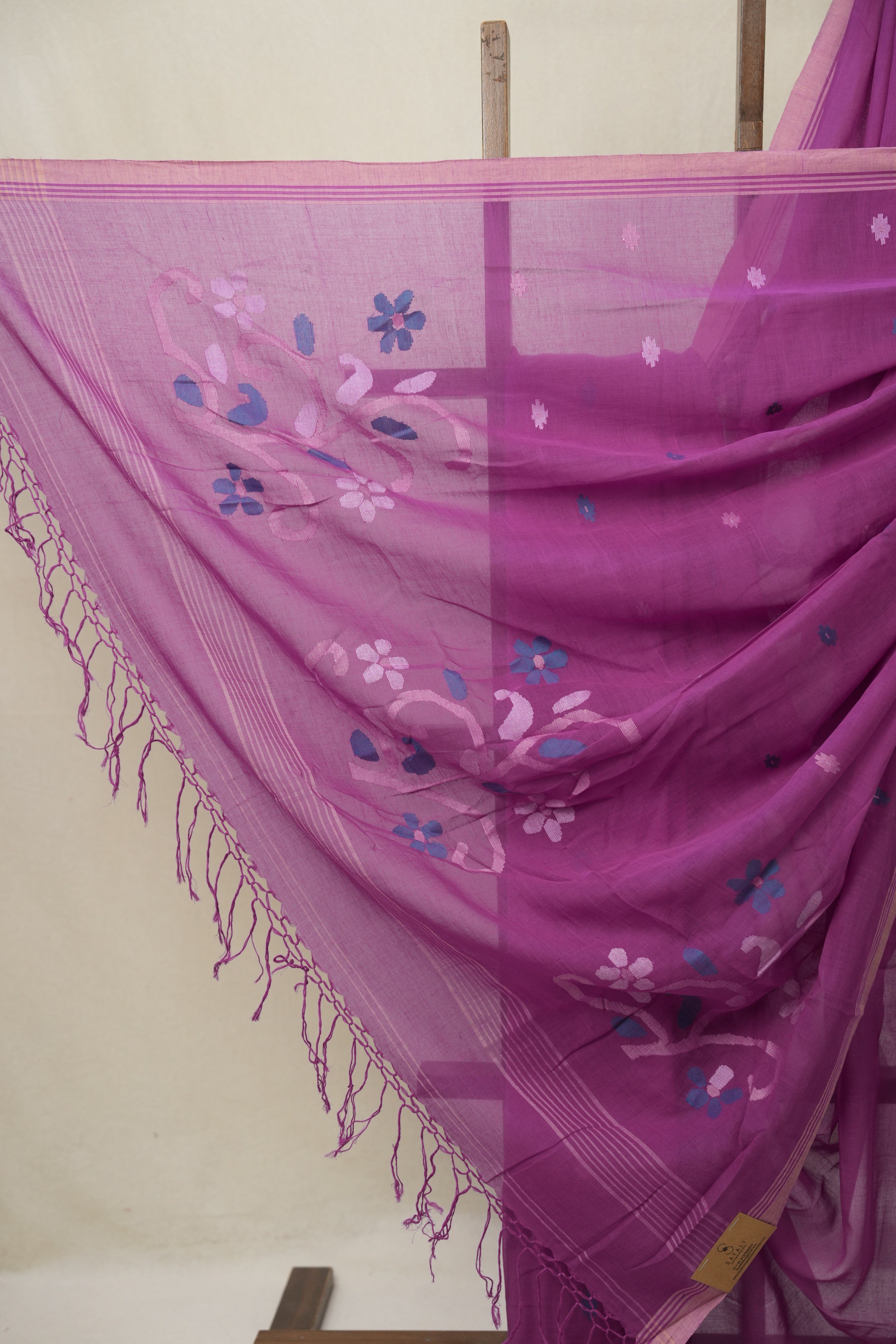 Purple Mul Bengal Cotton Jamdani Saree - SRPCJS224