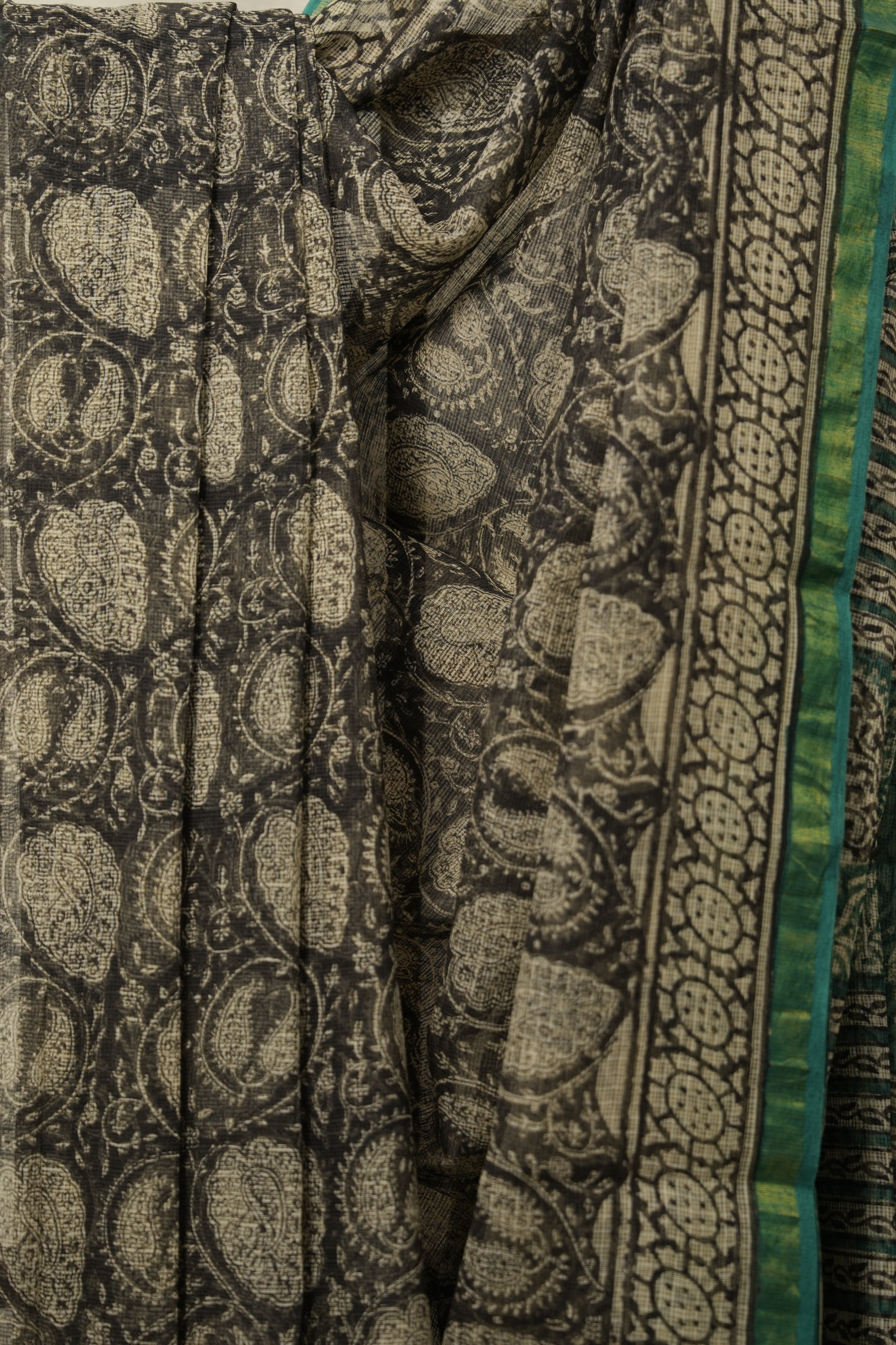 Green HBP Kota Doria Saree - SRGKDS207