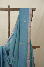 Teal Blue Mul Bengal Cotton Jamdani Saree - SRTBCJS222