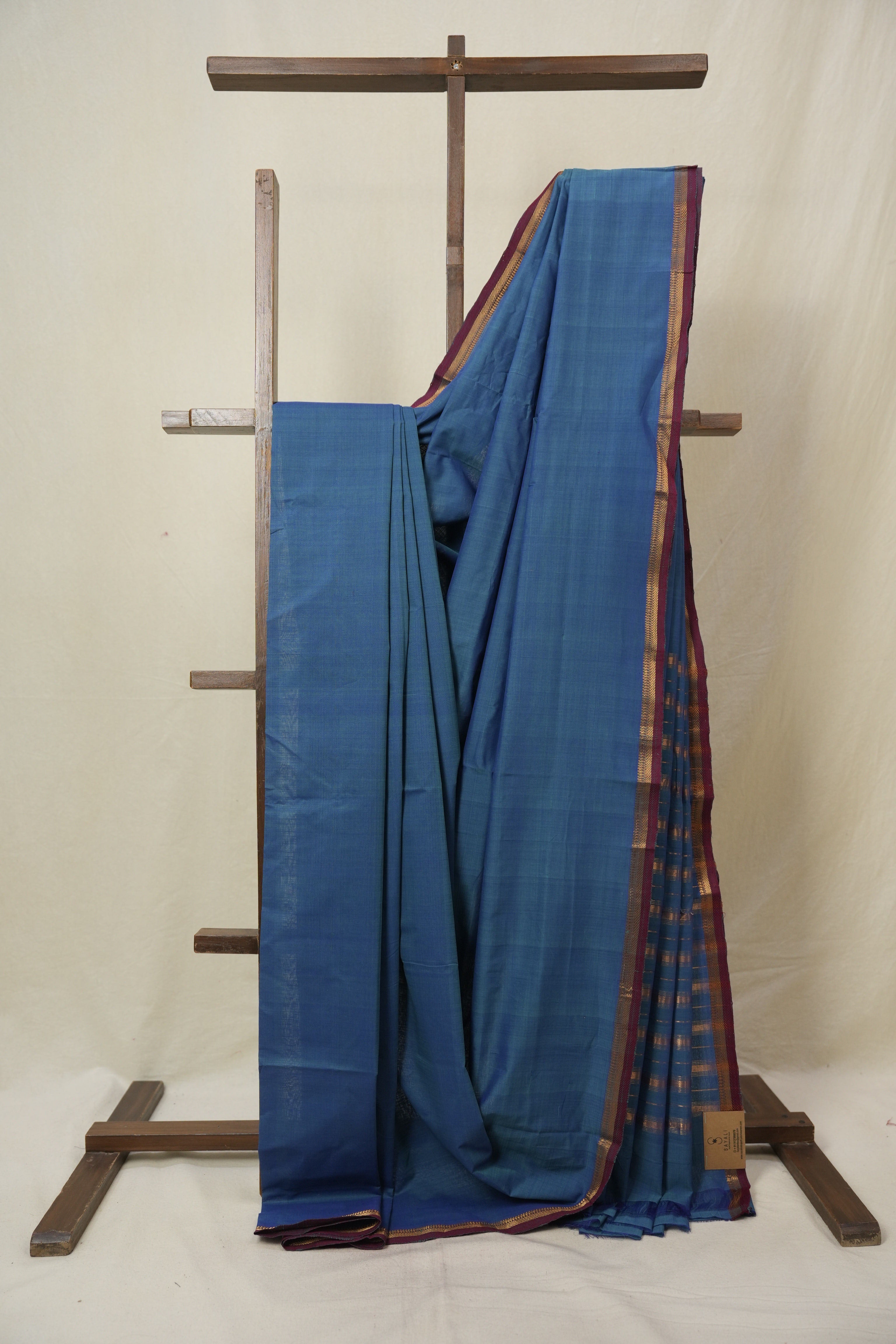 Blue Cotton Mangalgiri Saree - SRBCMS85