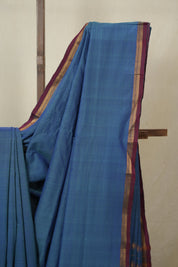 Blue Cotton Mangalgiri Saree - SRBCMS85
