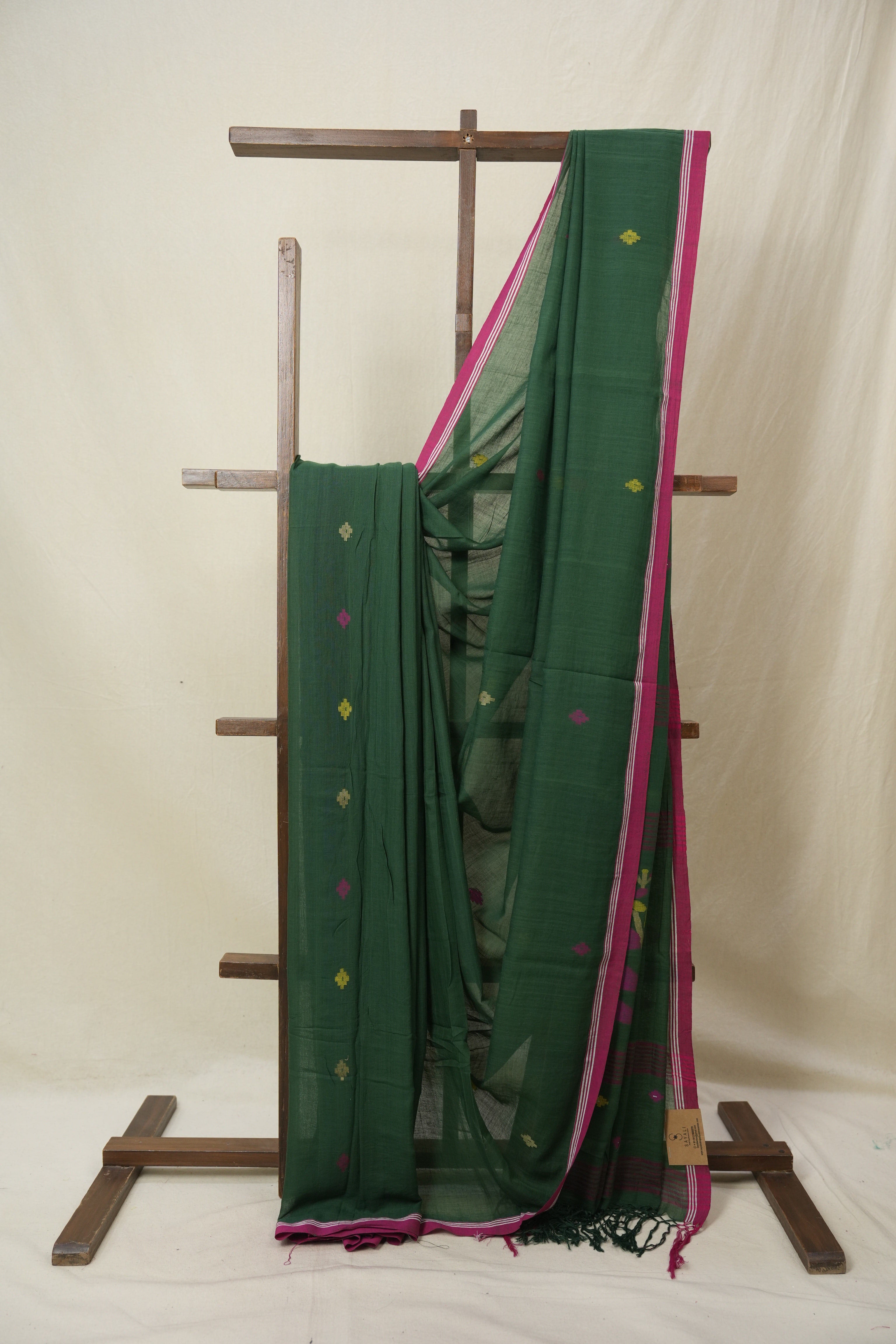 Green Mul Bengal Cotton Jamdani Saree - SRGCJS223