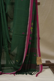 Green Mul Bengal Cotton Jamdani Saree - SRGCJS223