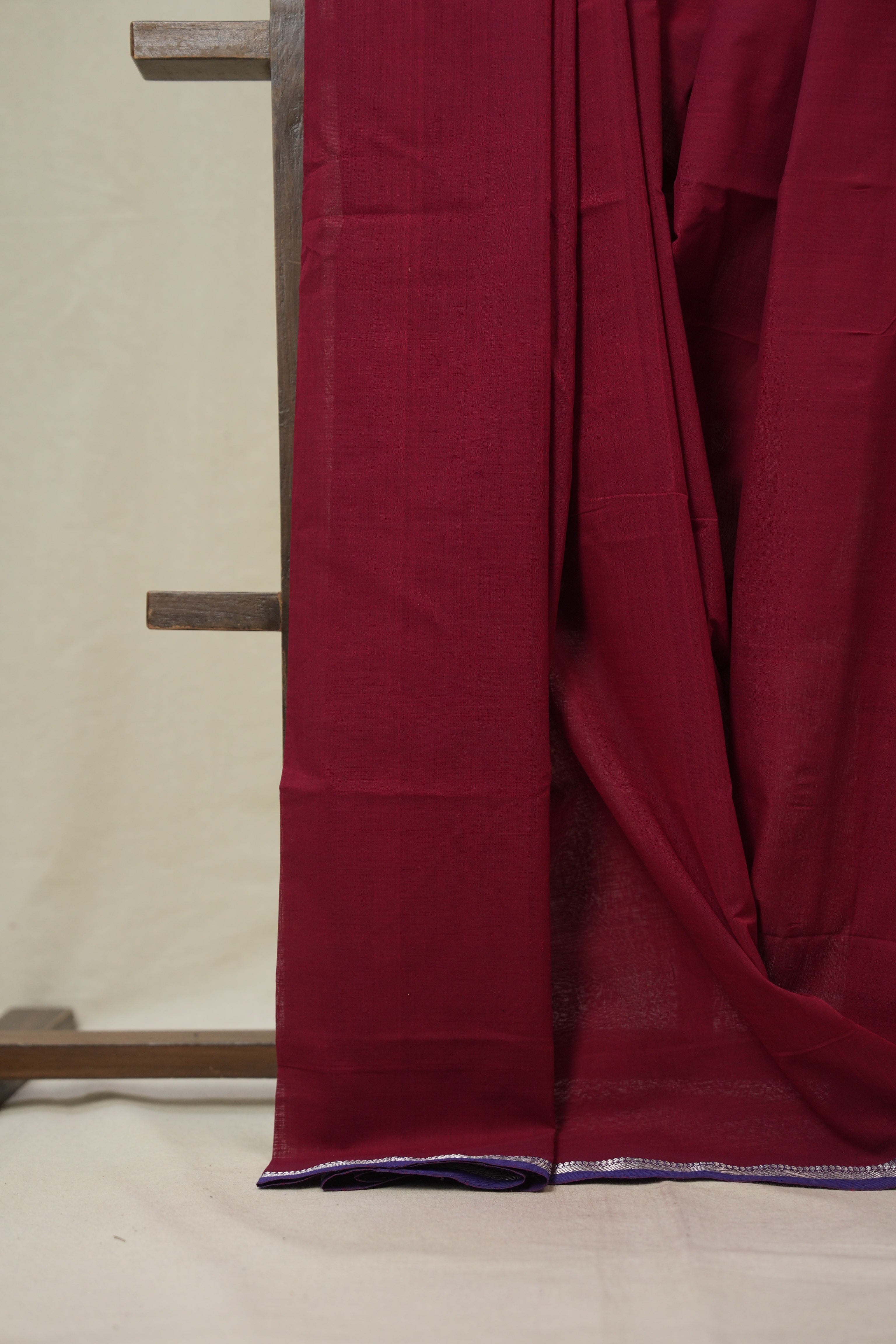 Maroon Cotton Mangalgiri Saree - SRRCMS86