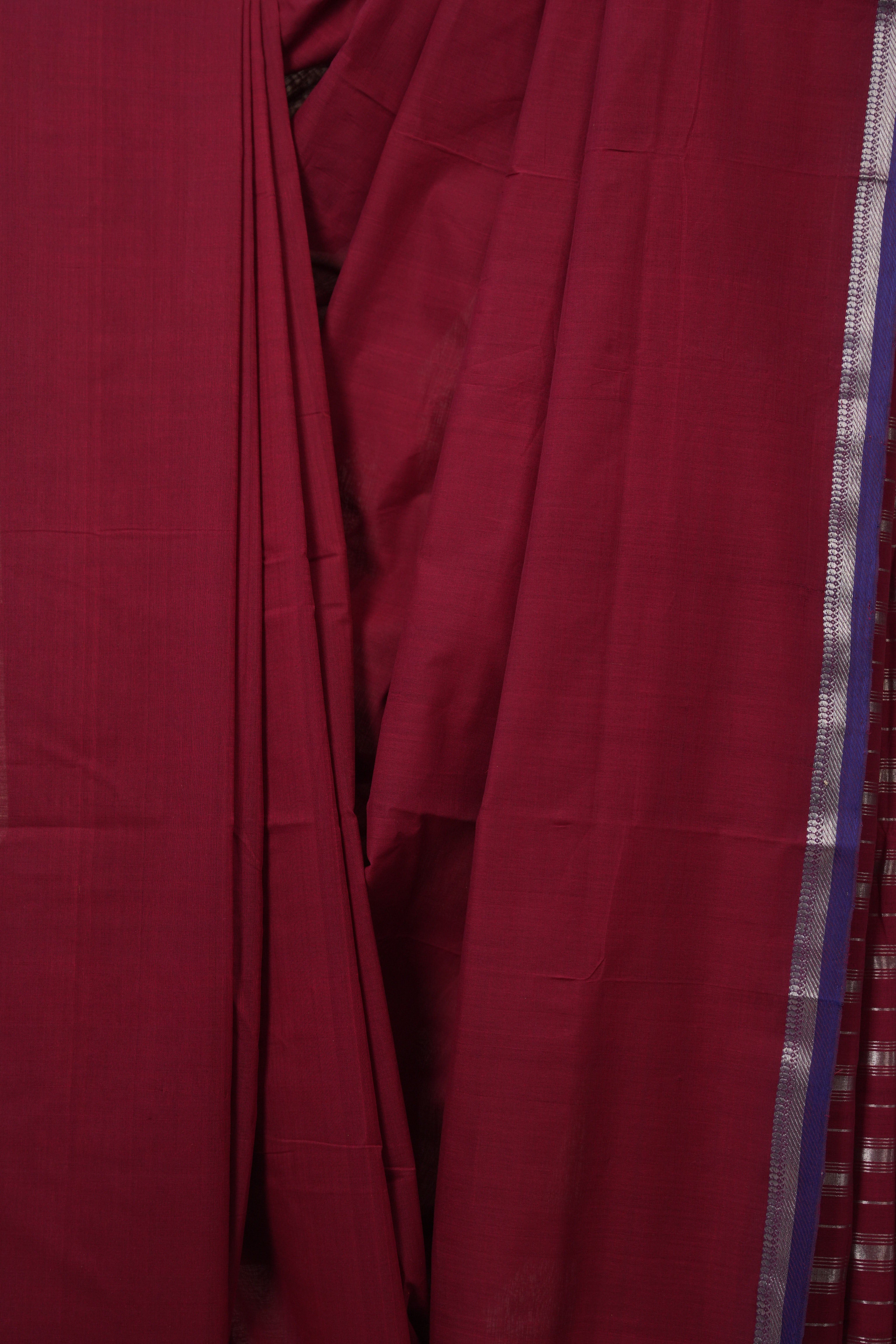Maroon Cotton Mangalgiri Saree - SRRCMS86