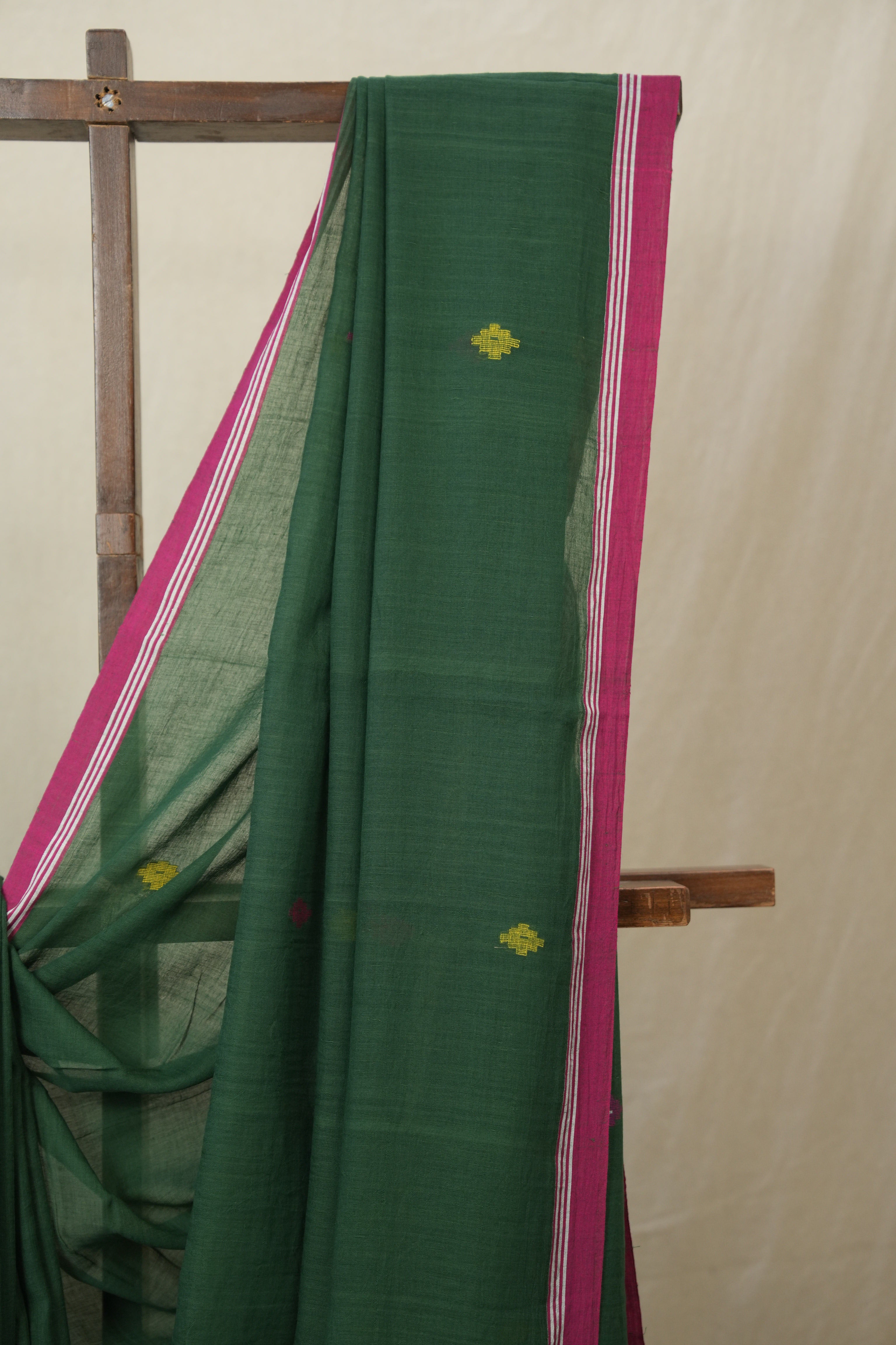 Green Mul Bengal Cotton Jamdani Saree - SRGCJS223