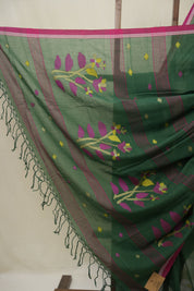 Green Mul Bengal Cotton Jamdani Saree - SRGCJS223