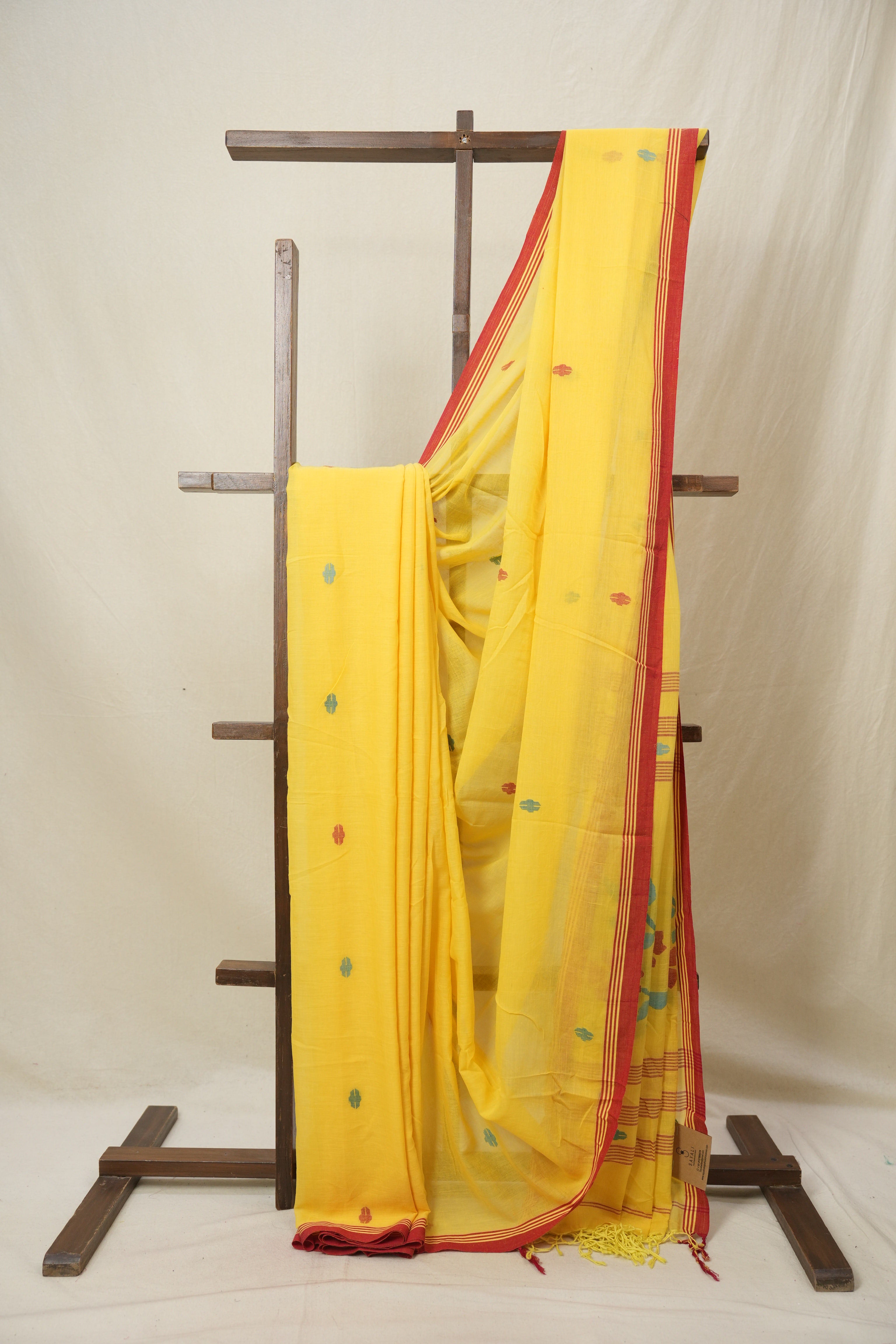 Yellow Mul Bengal Cotton Jamdani Saree - SRYBCJS218