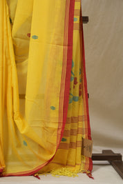Yellow Mul Bengal Cotton Jamdani Saree - SRYBCJS218