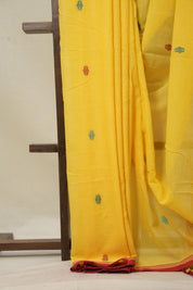 Yellow Mul Bengal Cotton Jamdani Saree - SRYBCJS218