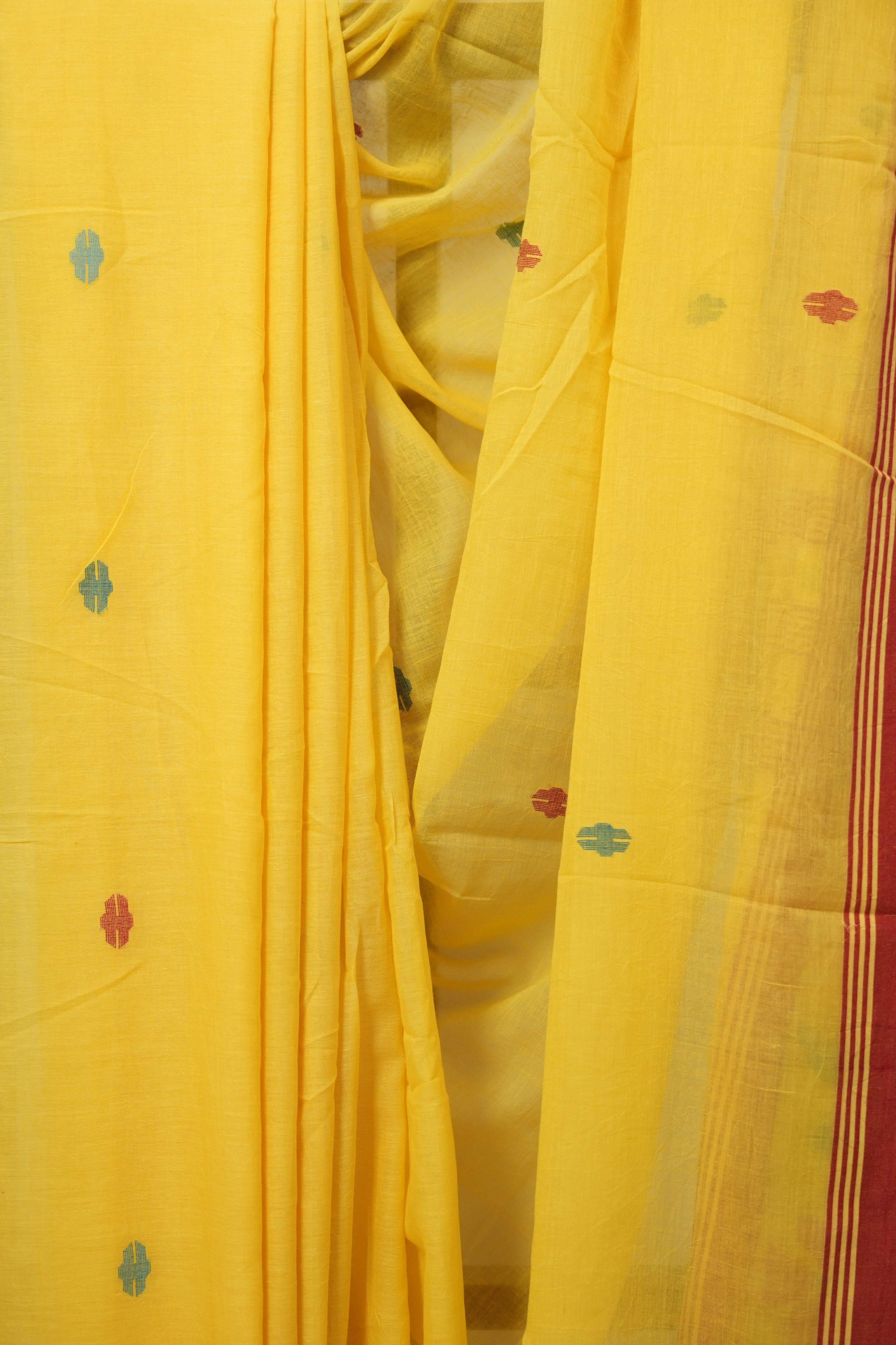 Yellow Mul Bengal Cotton Jamdani Saree - SRYBCJS218