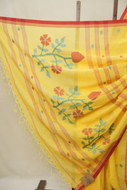 Yellow Mul Bengal Cotton Jamdani Saree - SRYBCJS218