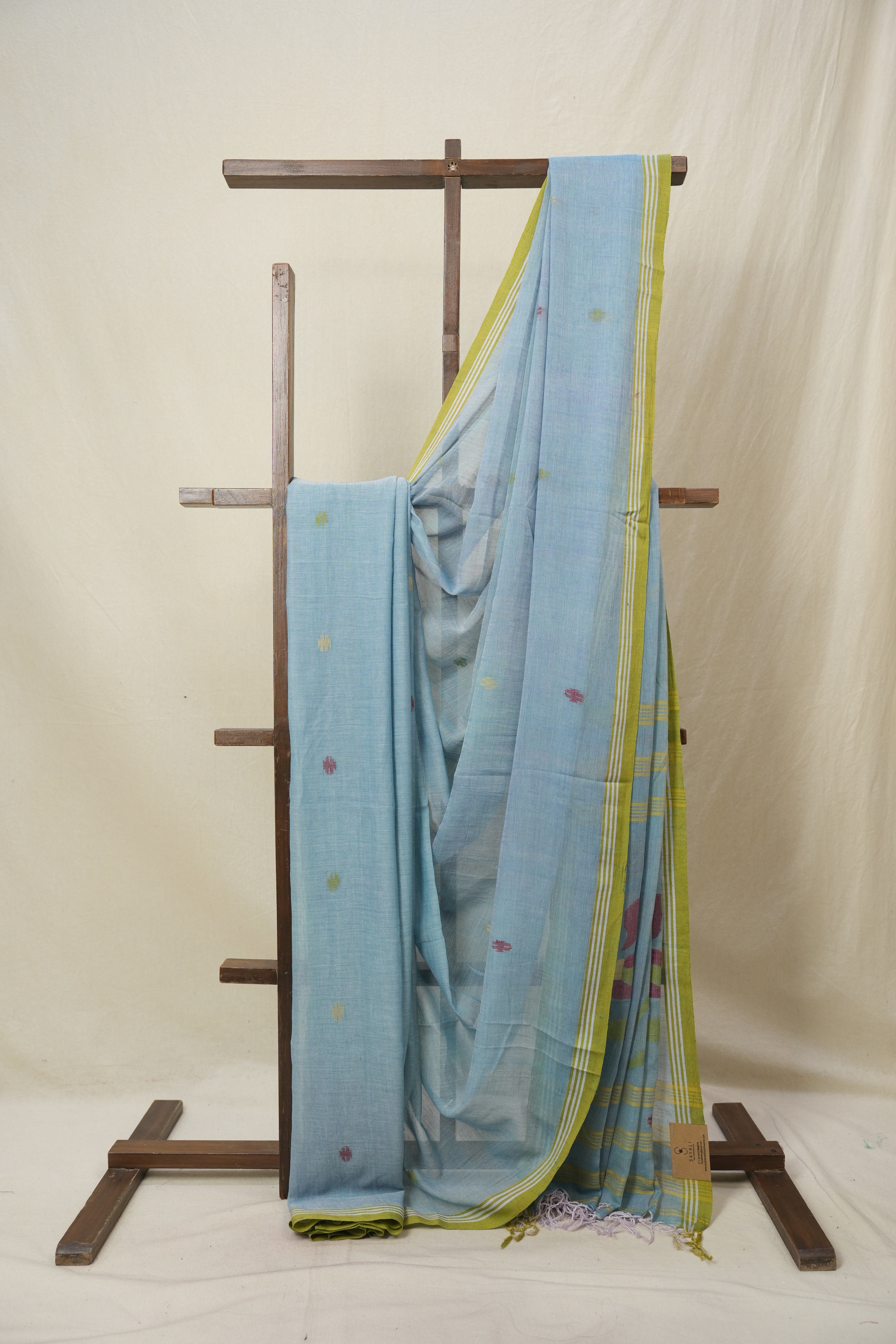 Light Blue Mul Bengal Cotton Jamdani Saree - SRLBCJS221