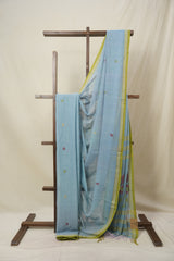 Light Blue Mul Bengal Cotton Jamdani Saree - SRLBCJS221
