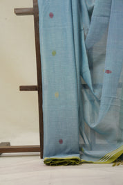 Light Blue Mul Bengal Cotton Jamdani Saree - SRLBCJS221