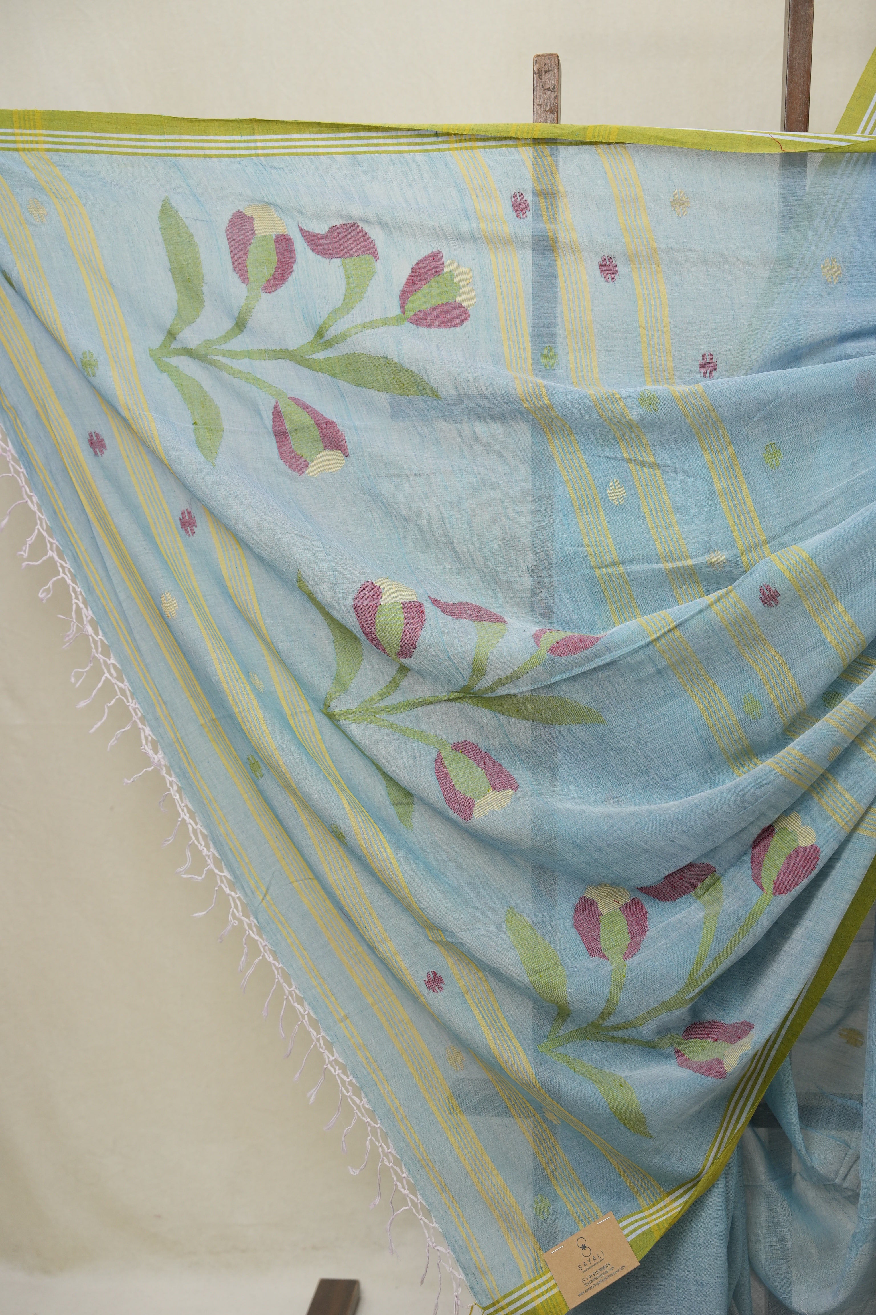 Light Blue Mul Bengal Cotton Jamdani Saree - SRLBCJS221
