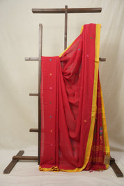 Red Mul Bengal Cotton Jamdani Saree - SRRCJS226