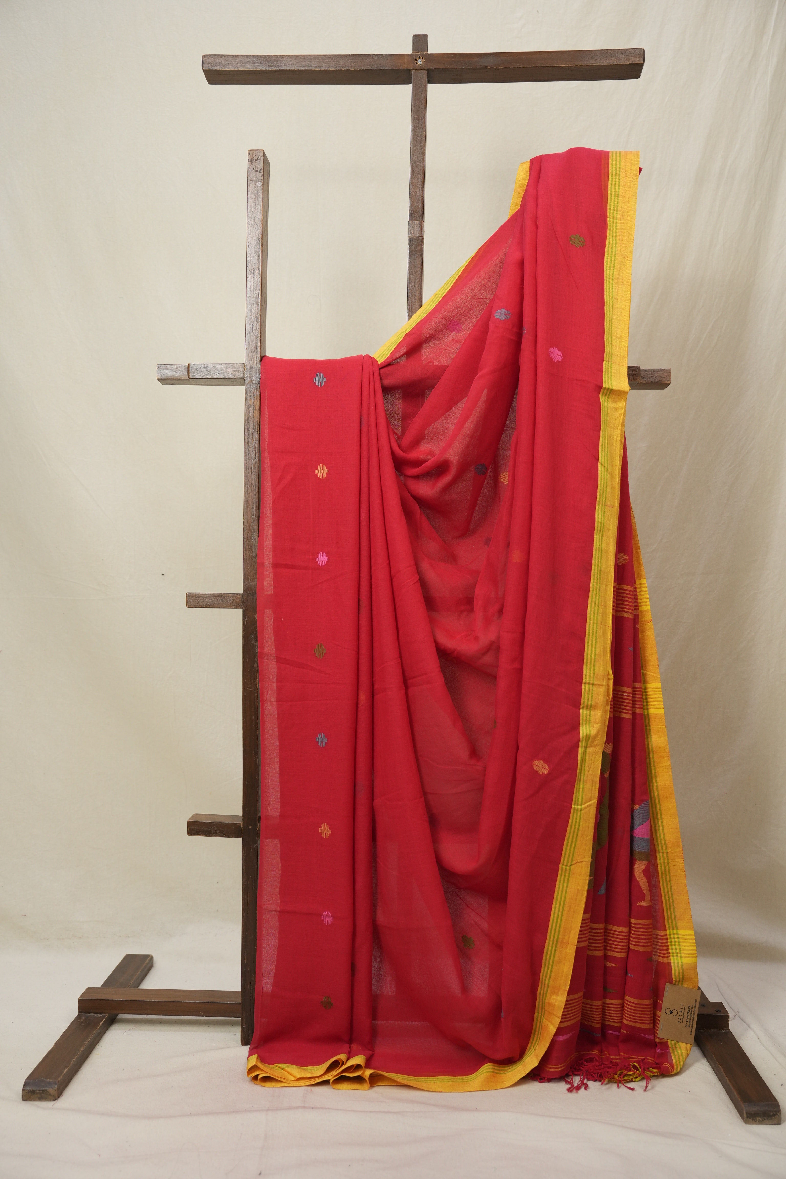 Red Mul Bengal Cotton Jamdani Saree - SRRCJS226
