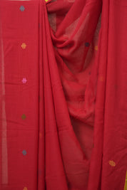 Red Mul Bengal Cotton Jamdani Saree - SRRCJS226