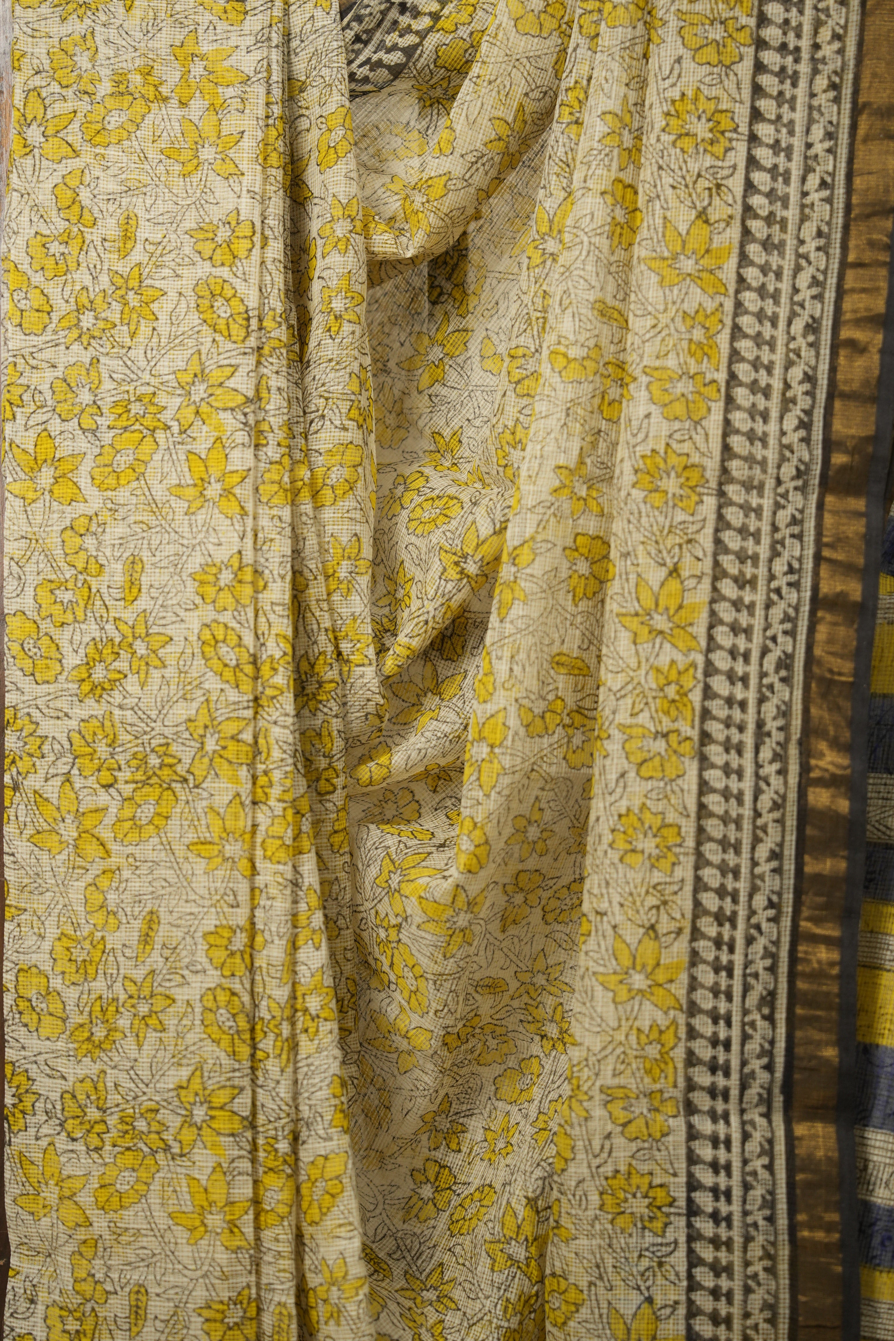 Yellow Blue HBP Kota Doria Saree - SRYBKDS216