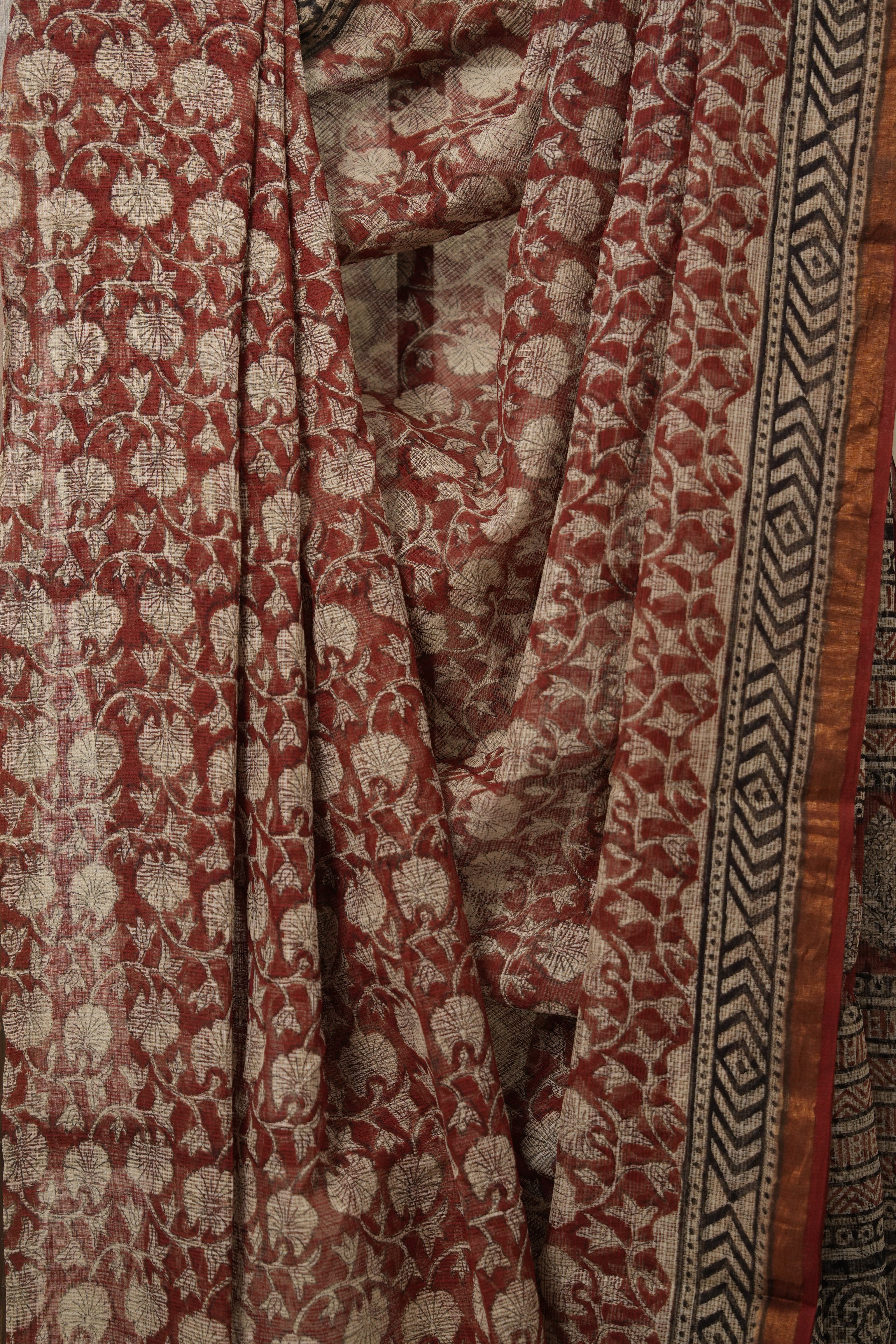Brick Red HBP Kota Doria Saree - SRBRKDS225