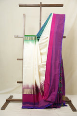 Pearl White Pochampalli Silk Ikat Saree - SRPWPSIS306