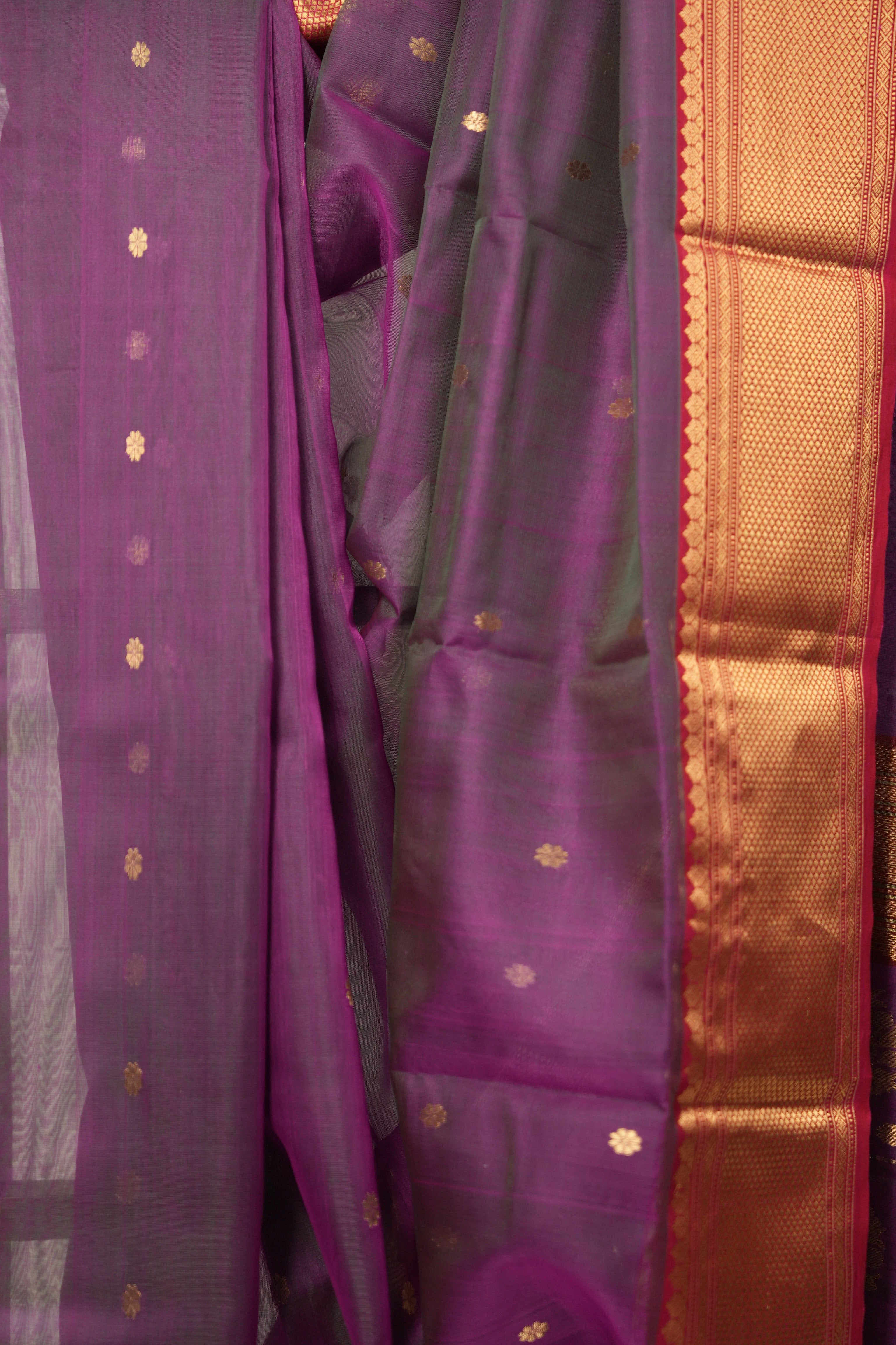 Dual Tone Purple Han border Pattu Chanderi Silk Saree - SRDTPHPCSS495
