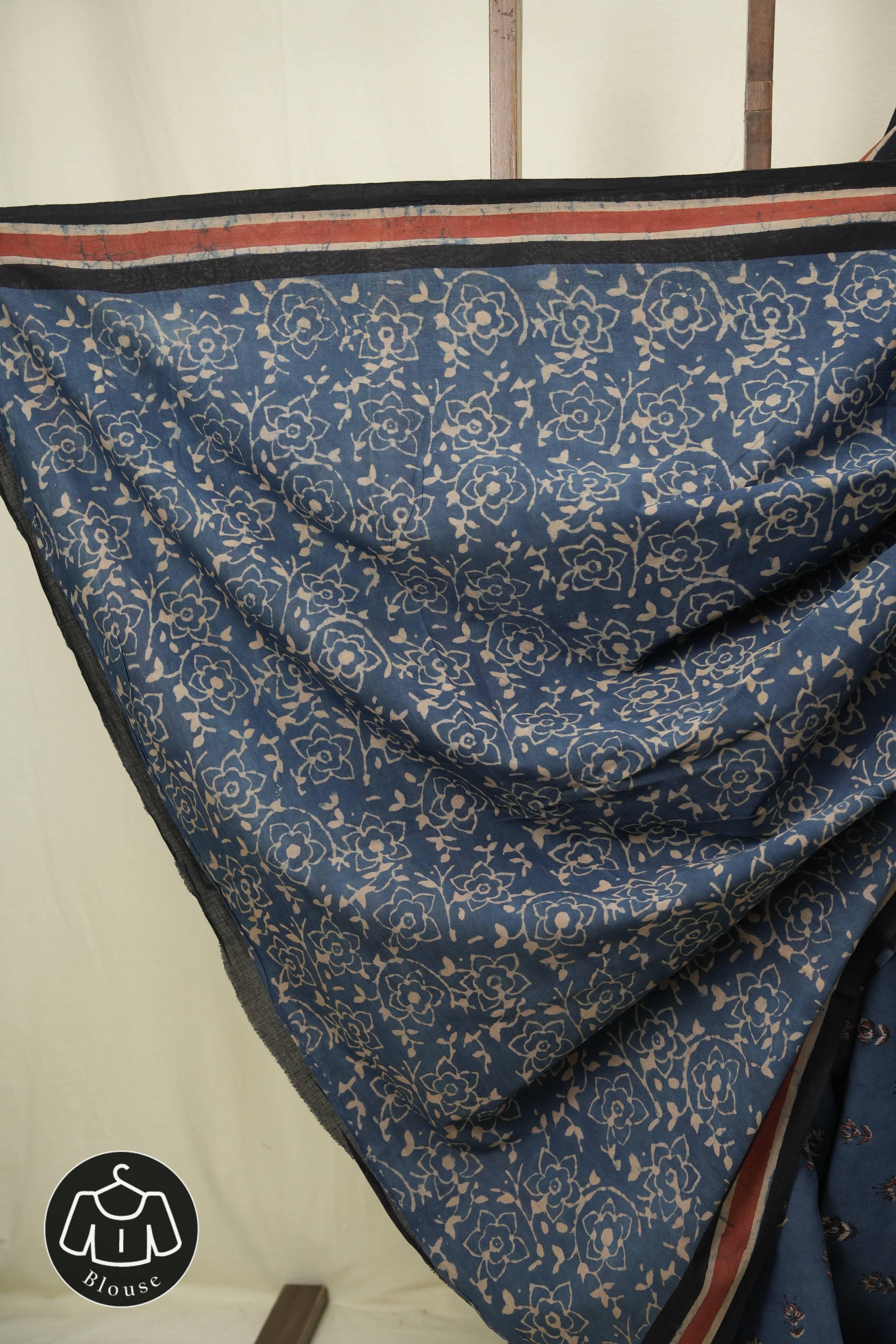 Indigo HBP Cotton Saree - SRICS3542