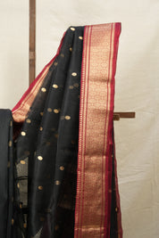 Black Chanderi Silk Saree - SRBCSS427