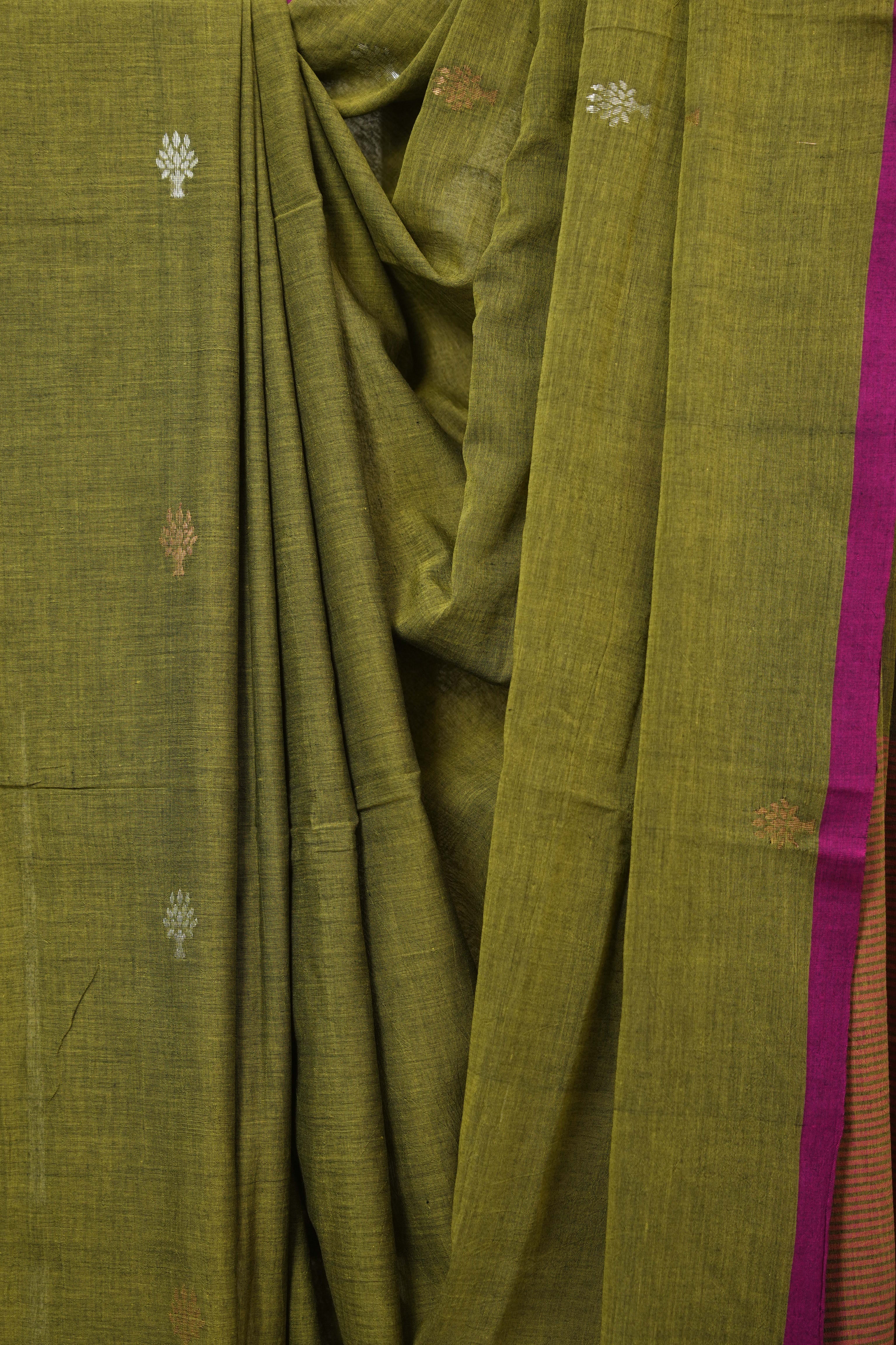 Green Bengal Mul Cotton Saree - SRSGBMCS065