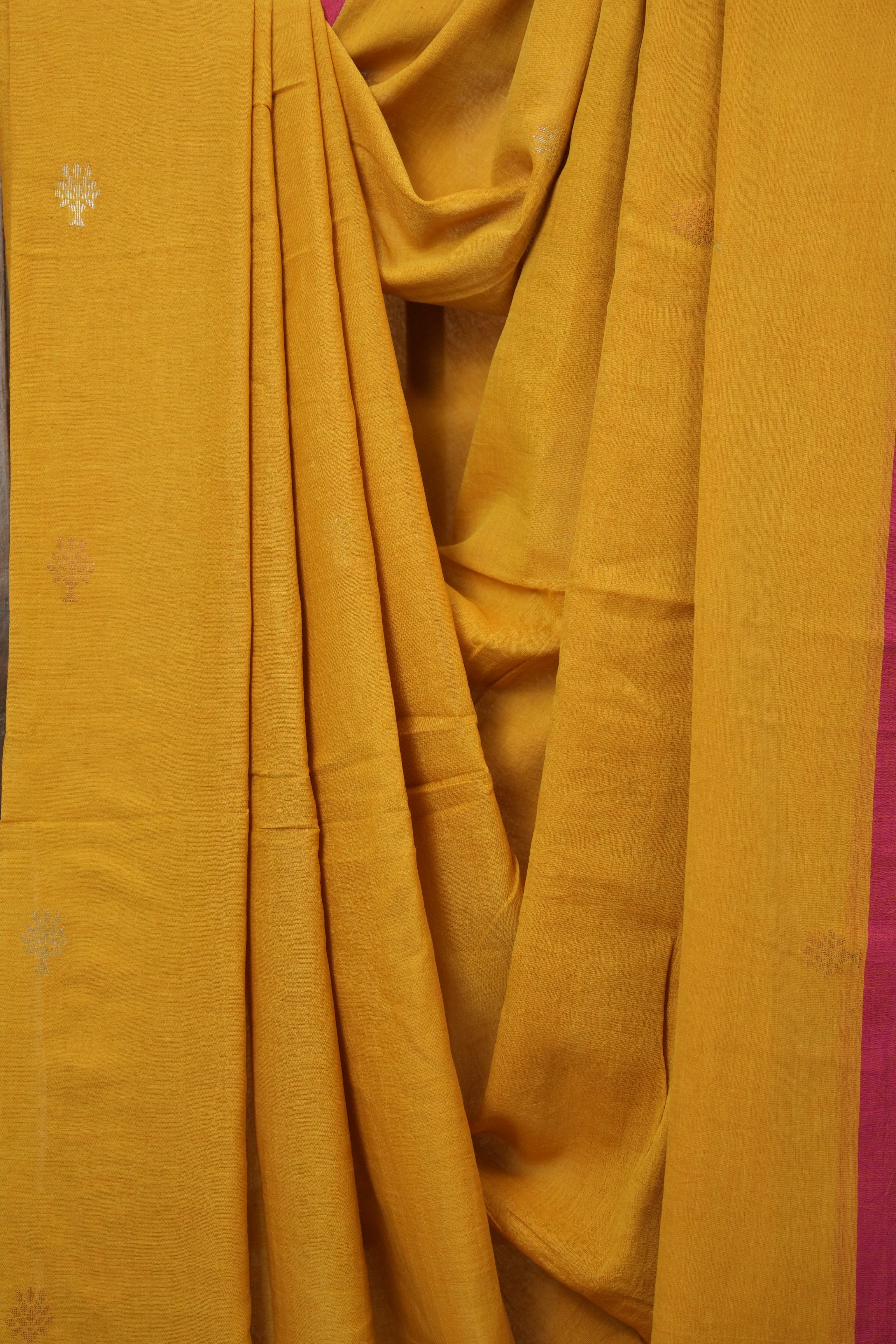 Turmeric Yellow  Bengal Mul Cotton Saree - SRTYBMCS068
