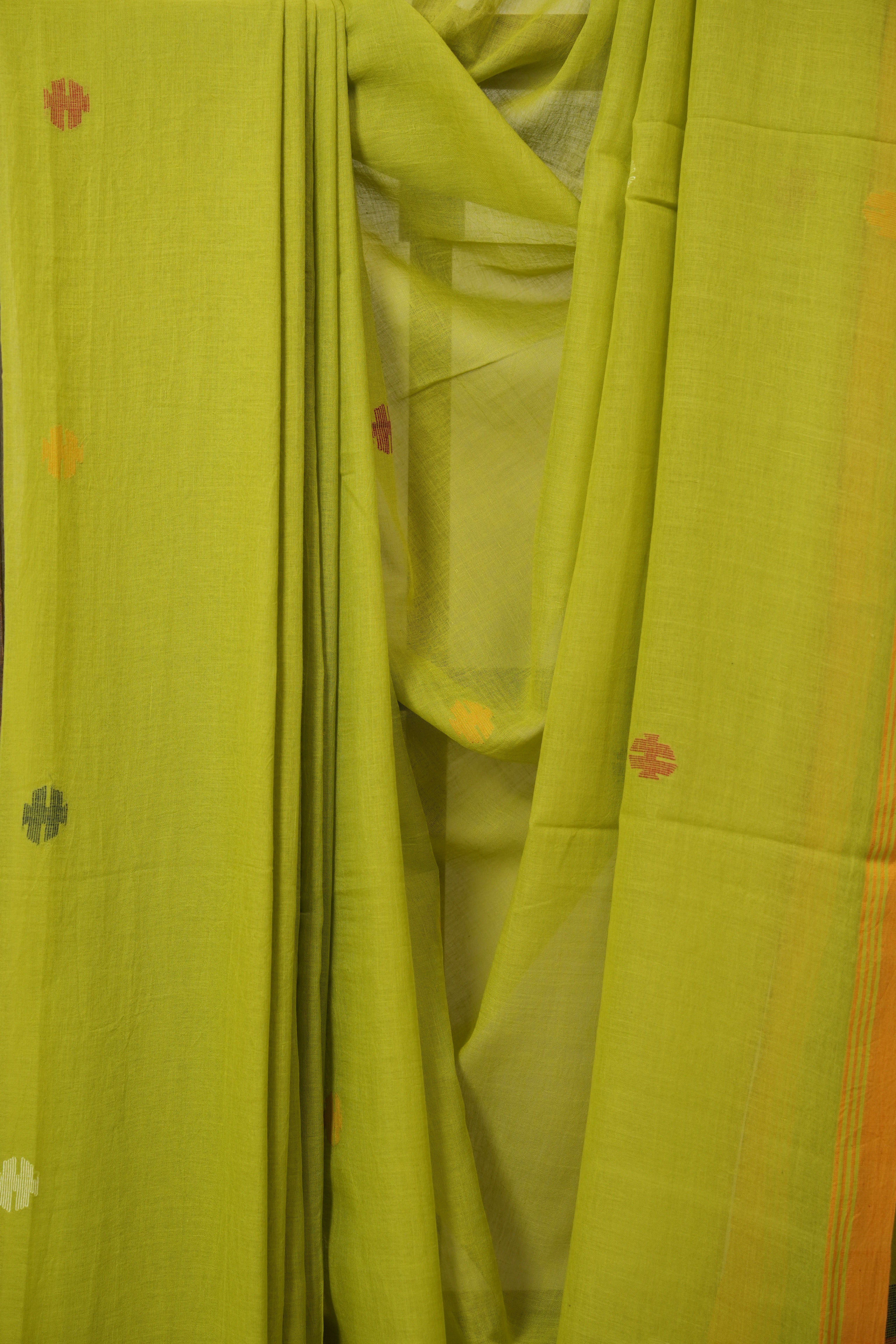 Green Mul Bengal Cotton Jamdani Saree - SRGCJS243