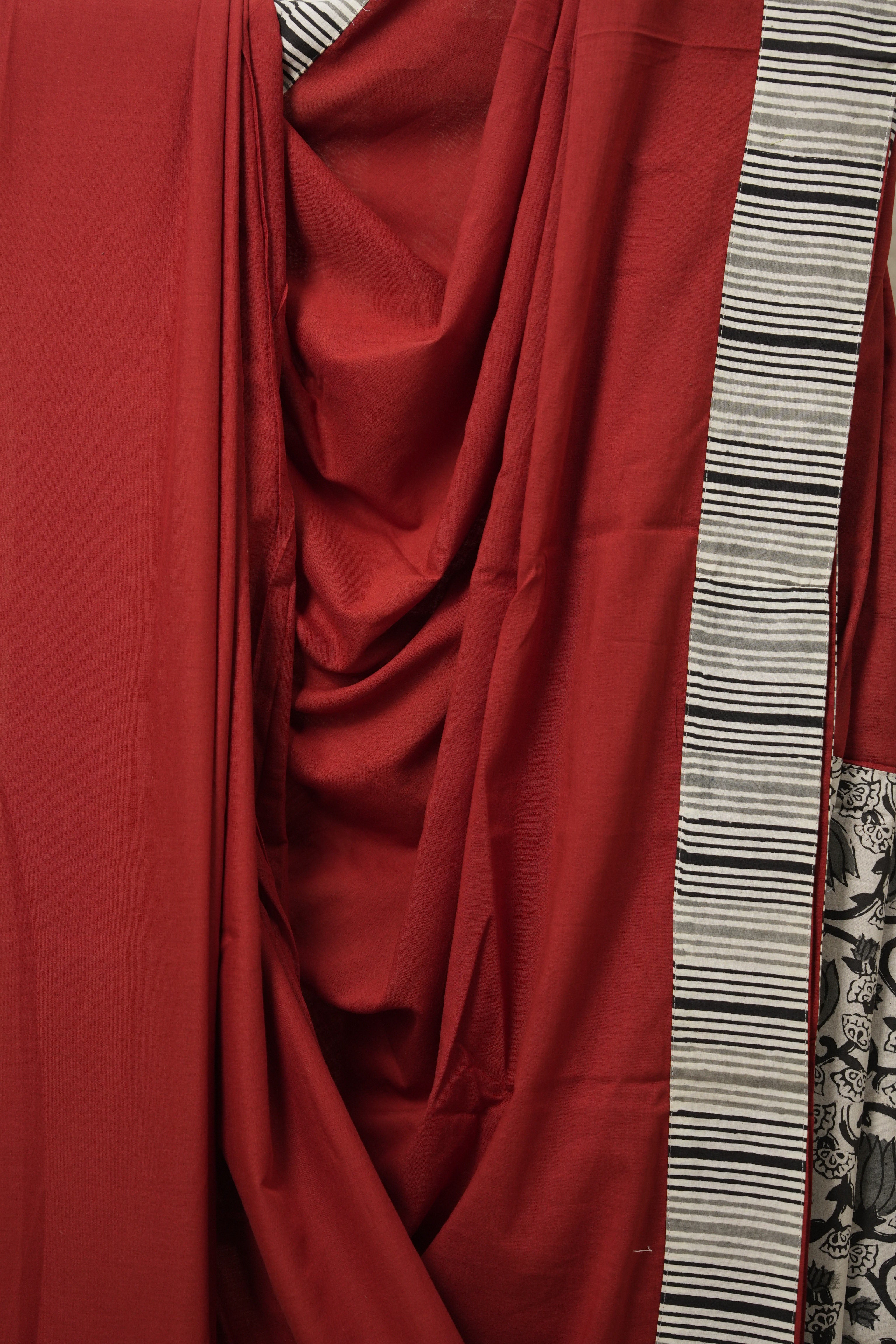 Maroon Cotton Patchwork Saree - SRMCPS290