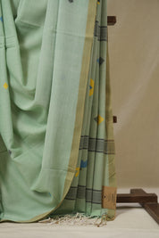 Pastel Green Mul Bengal Cotton Jamdani Saree - SRPGCJS241
