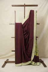 Wine Cotton Patchwork Saree - SRWCPS293