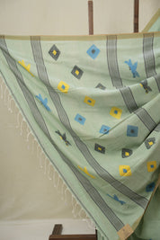 Pastel Green Mul Bengal Cotton Jamdani Saree - SRPGCJS241
