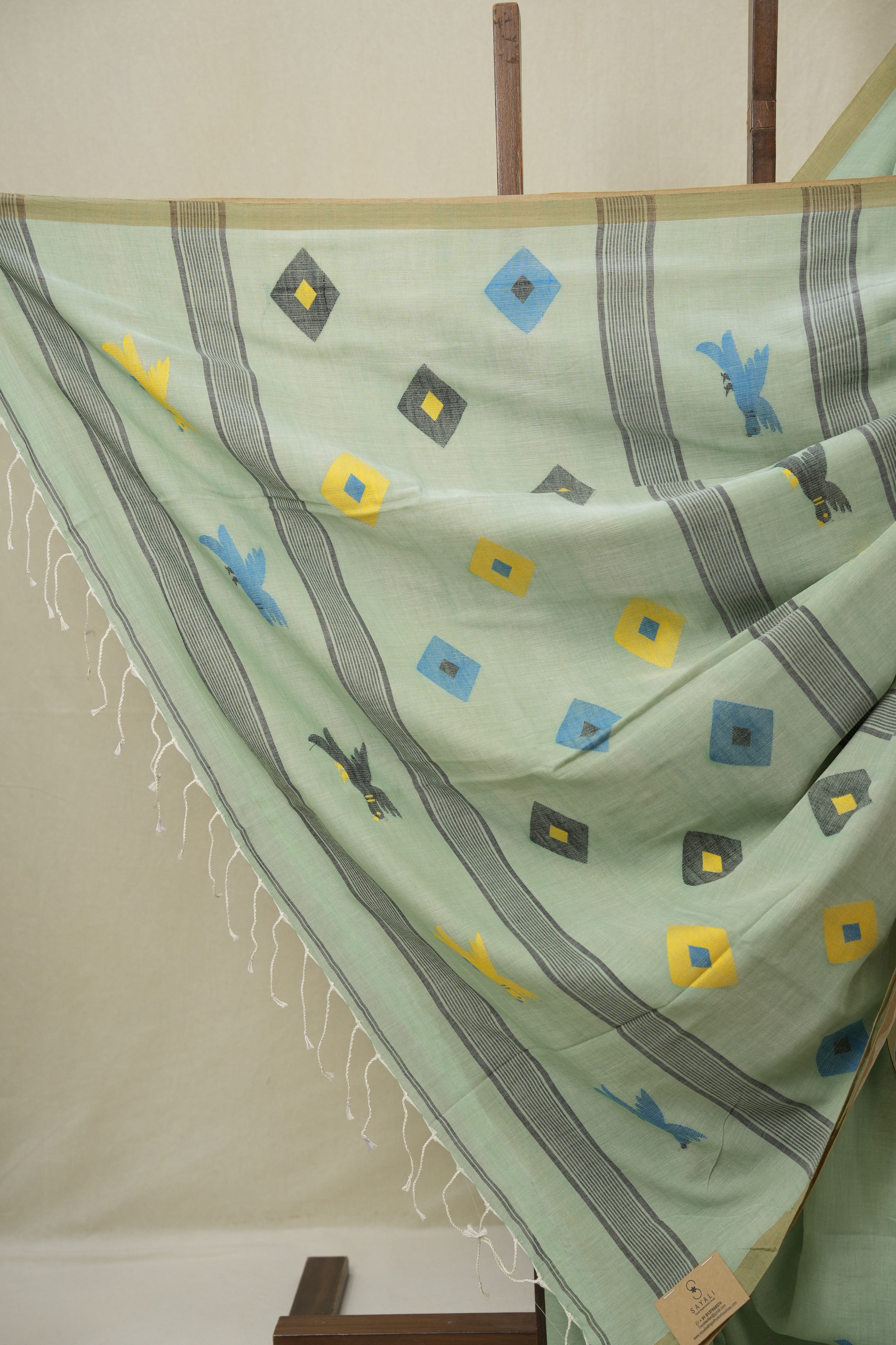Pastel Green Mul Bengal Cotton Jamdani Saree - SRPGCJS241