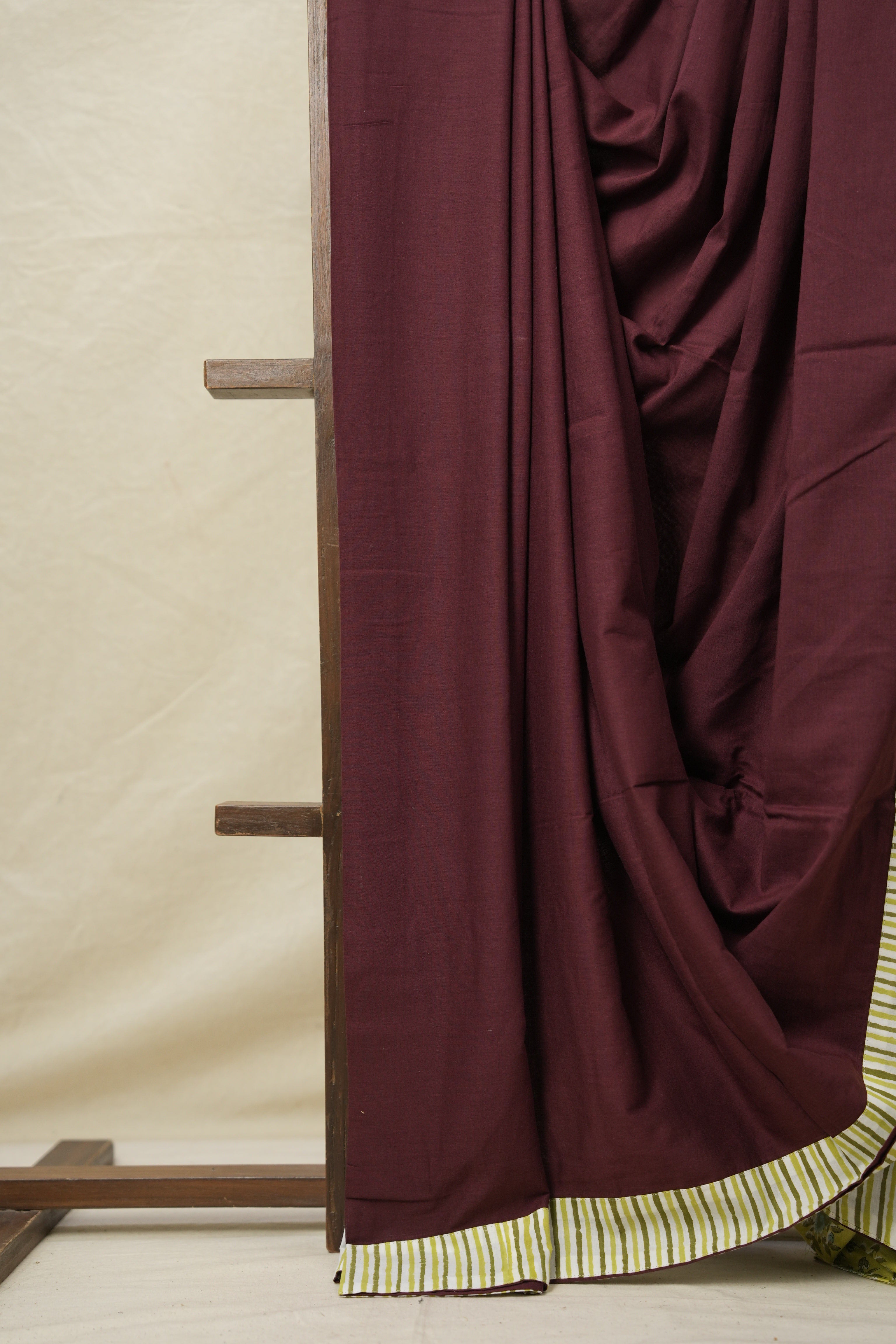 Wine Cotton Patchwork Saree - SRWCPS293